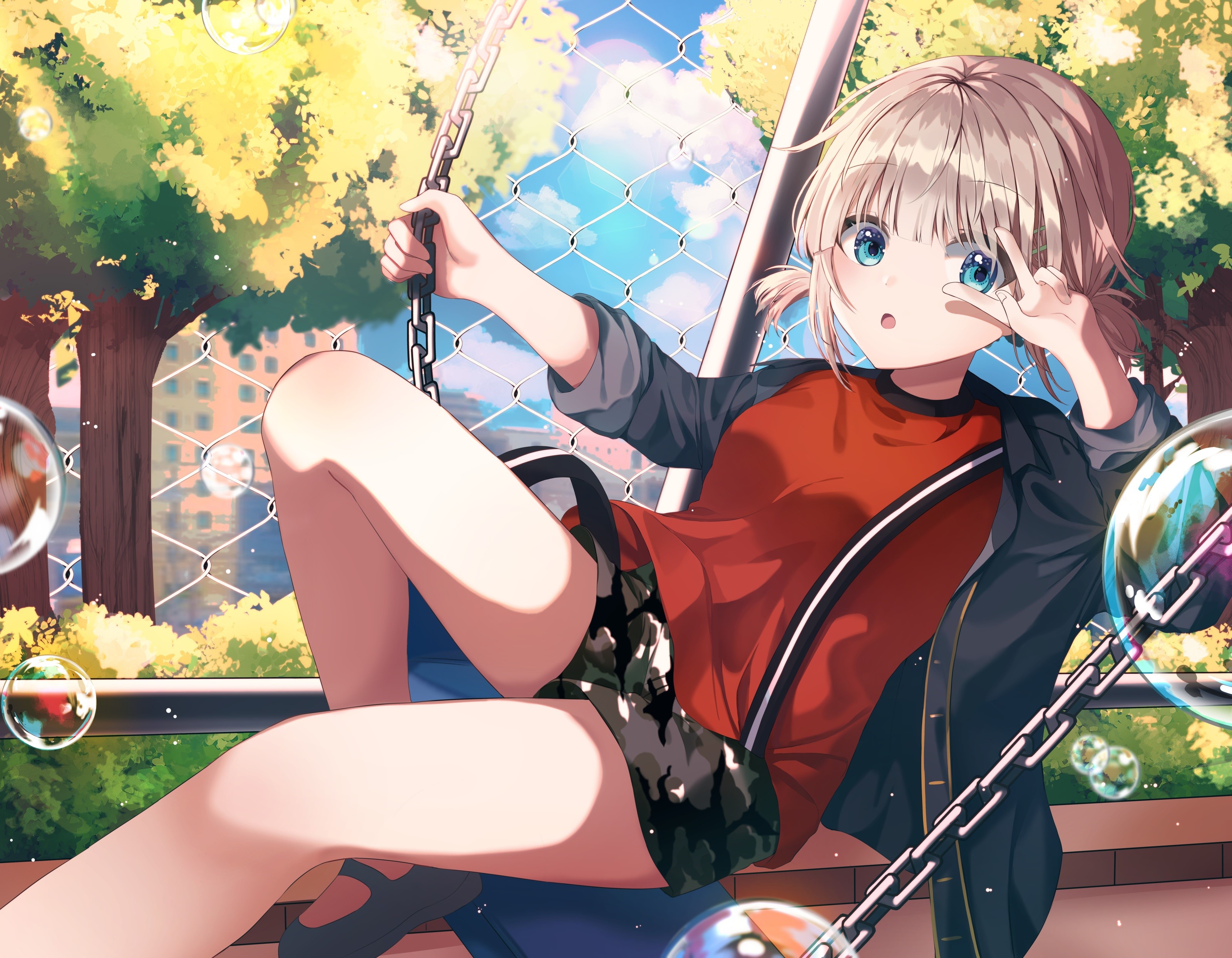 Serizawa Asahi from The Idolmaster: Shiny Colors on a swing HD Wallpaper