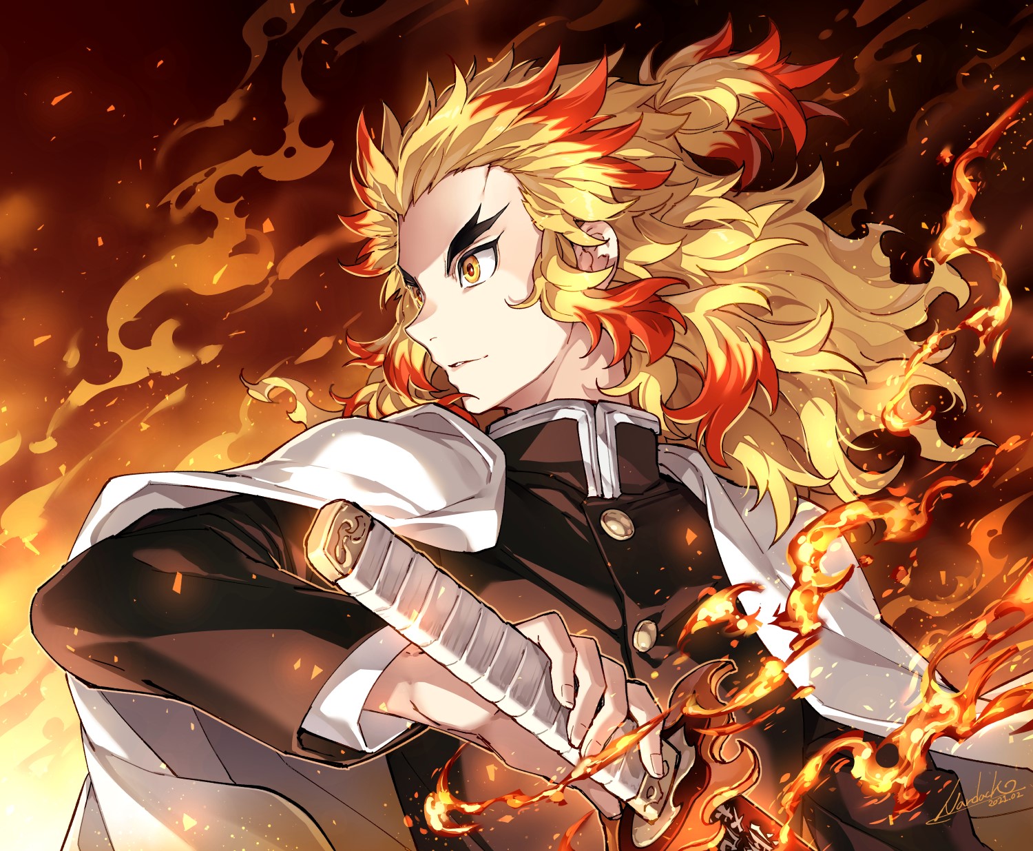 Rengoku Kyoujurou Fire Anime Scene HD Wallpaper