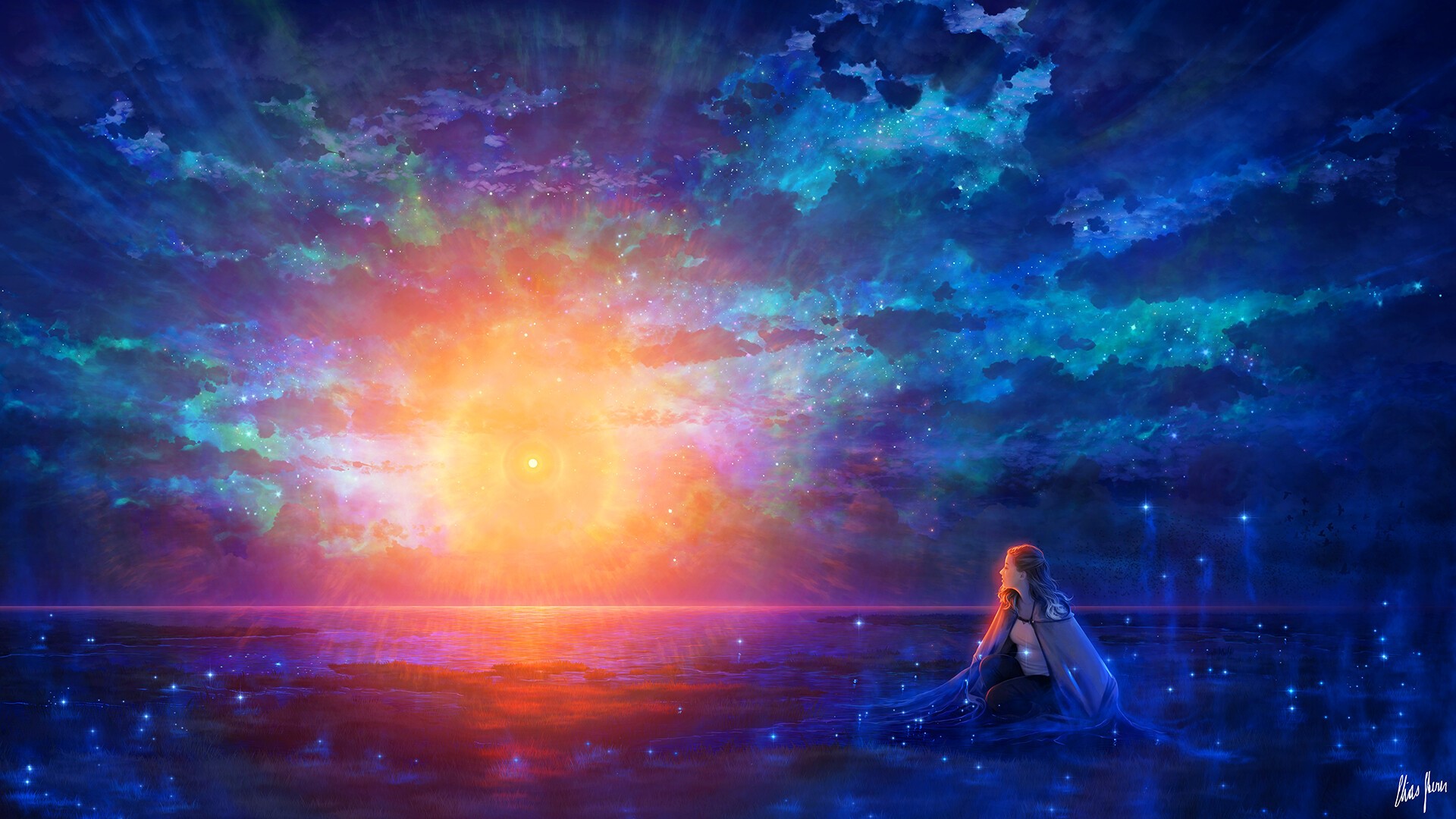 Elias Stern at Dawn over the Sea HD Wallpaper