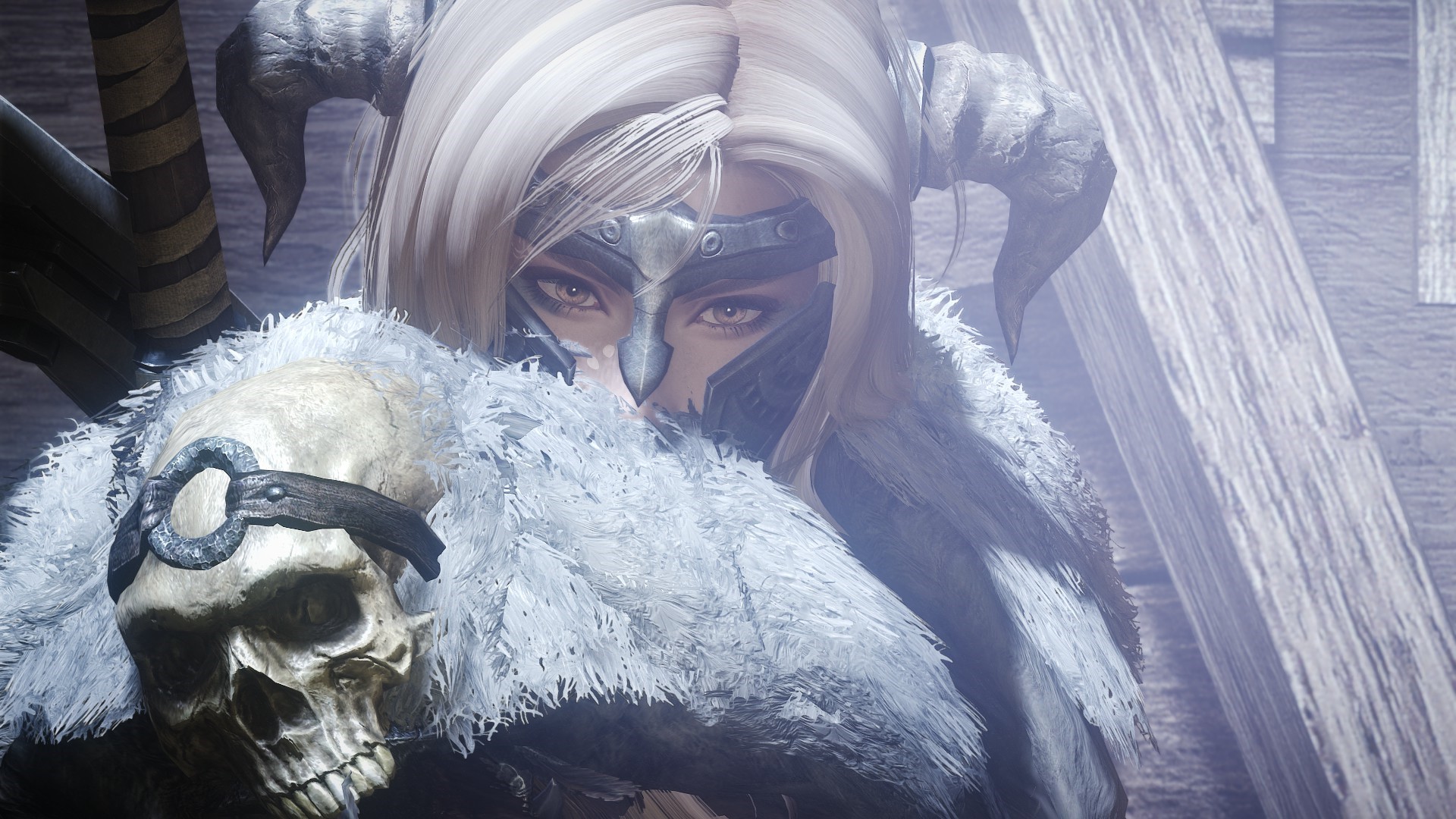Female warrior with skull in The Elder Scrolls V: Skyrim HD Wallpaper