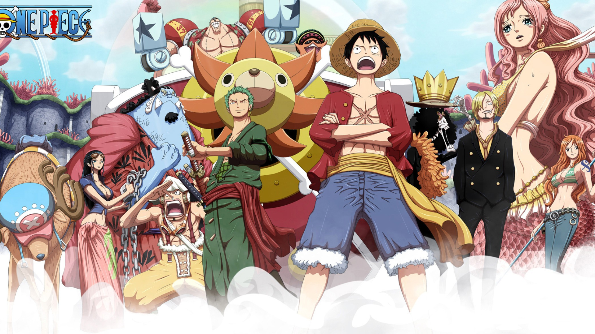 One Piece characters on the Thousand Sunny ship HD Wallpaper