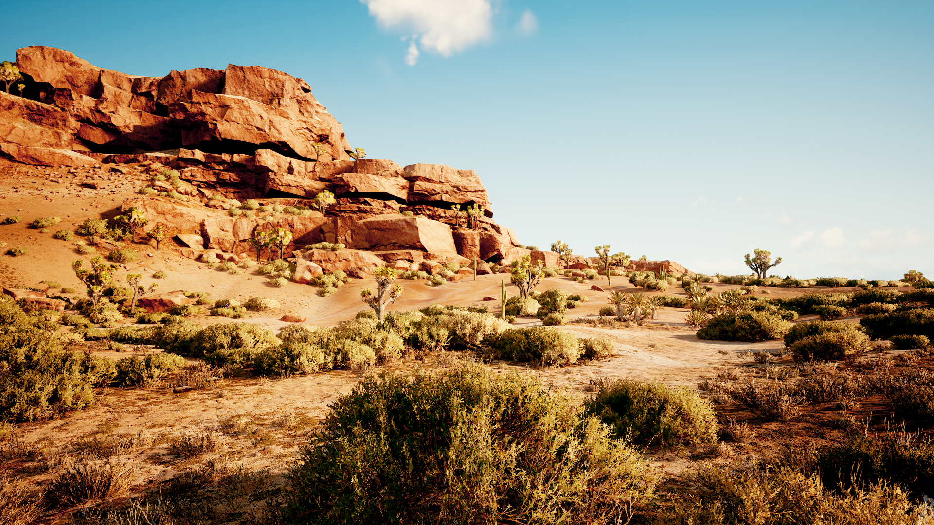 Desert landscape with rocks and Joshua trees HD Wallpaper