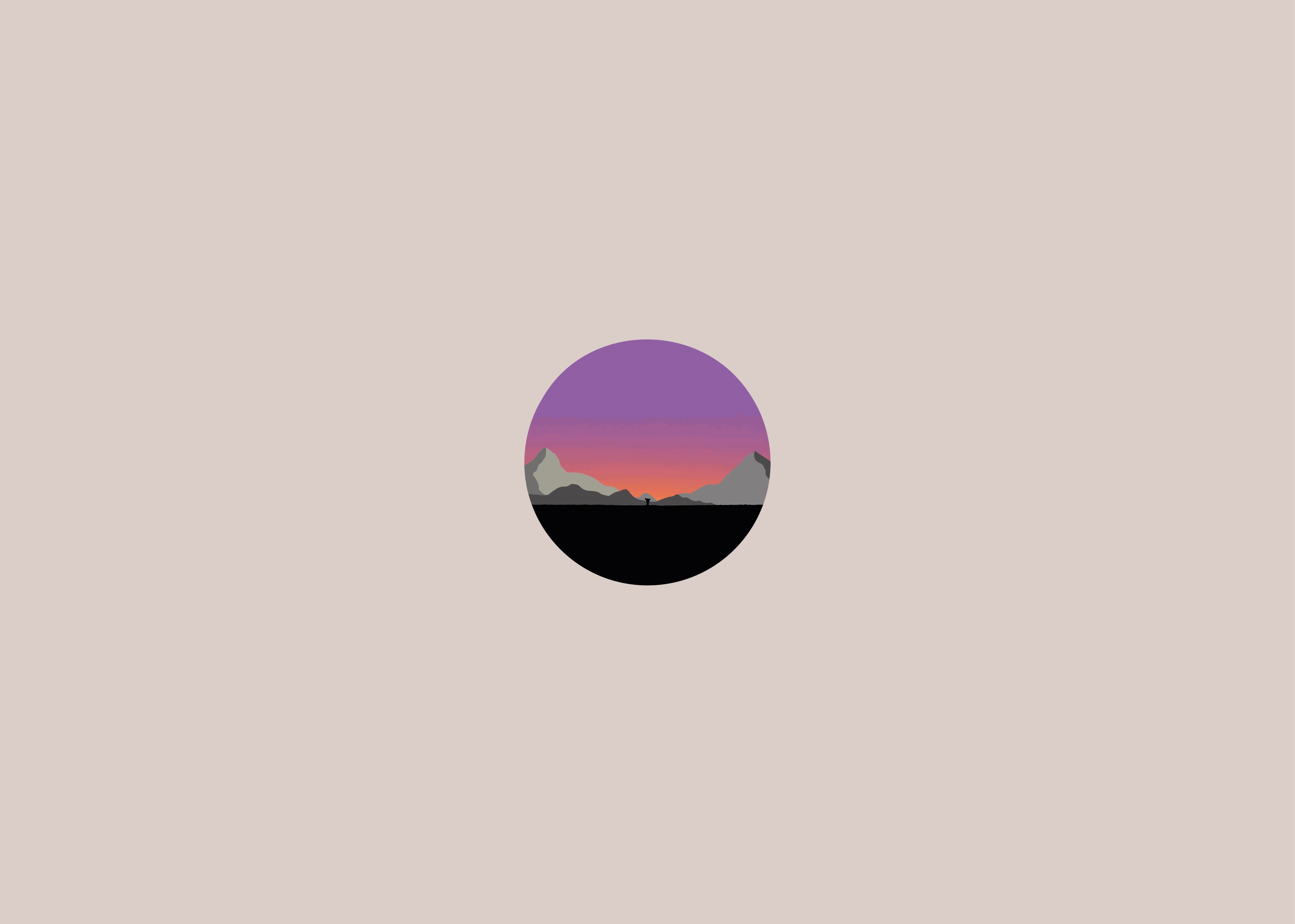 Minimalist sunset landscape in a circle HD Wallpaper