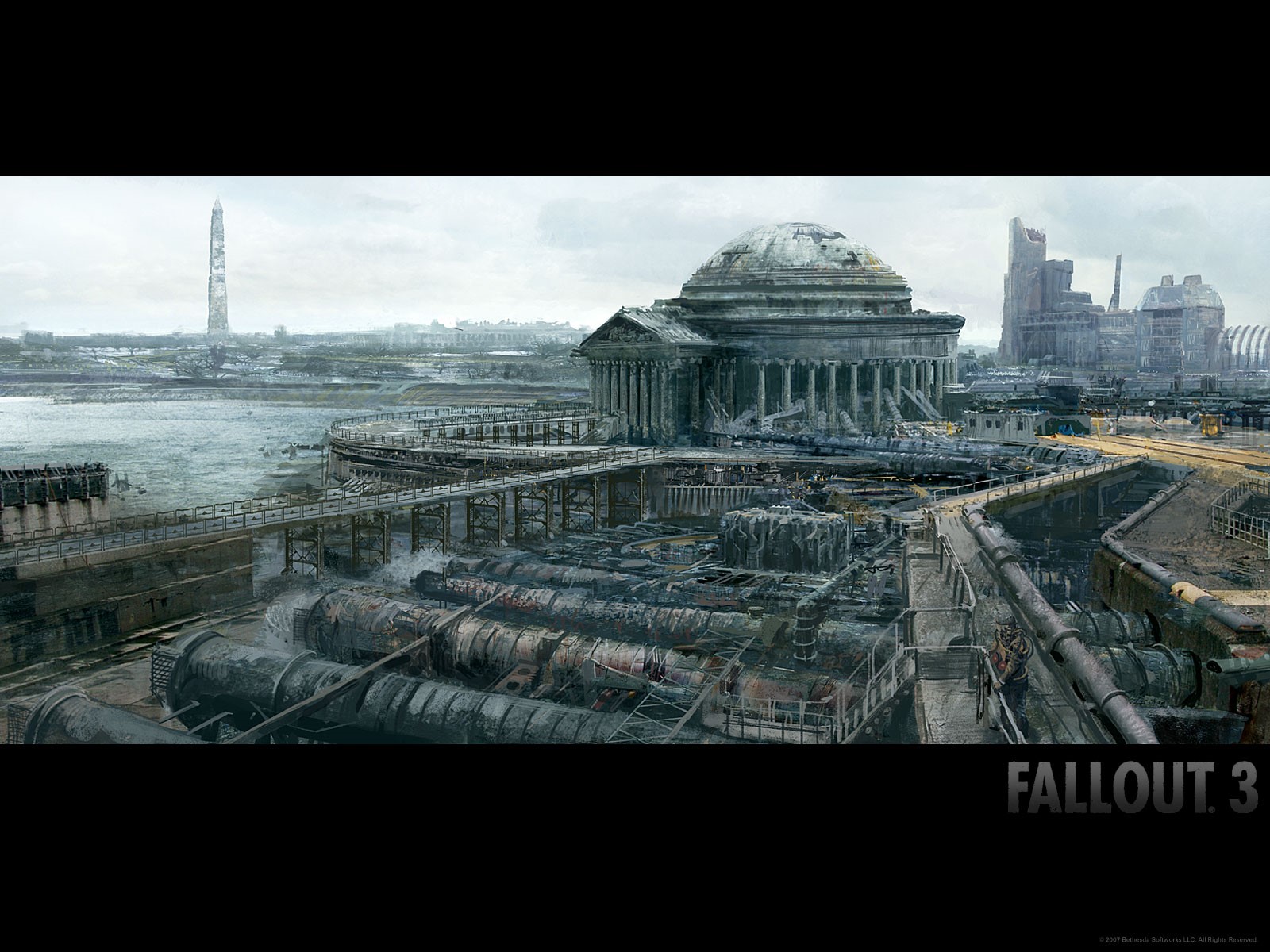 Fallout 3 concept art of a post-apocalyptic city HD Wallpaper