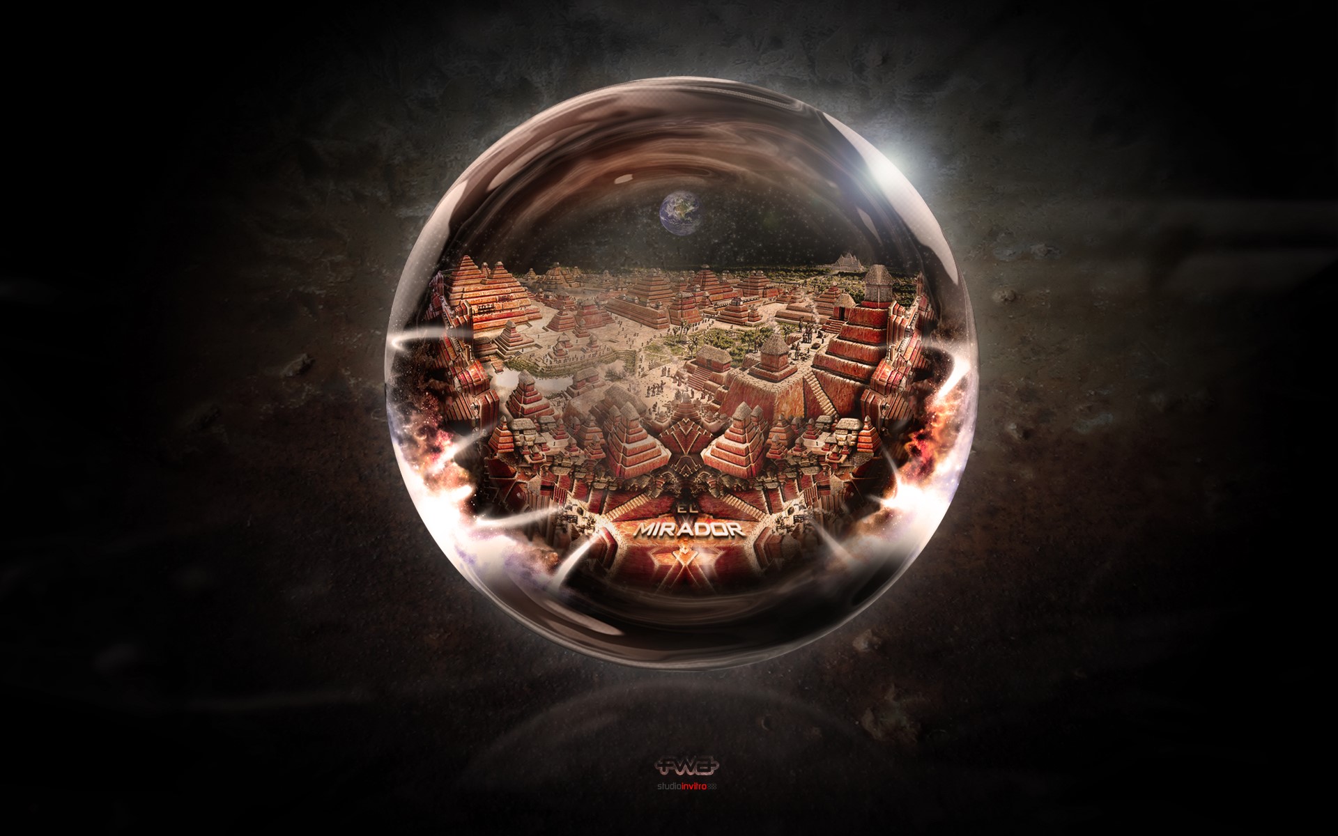 El Mirador ancient city in a crystal ball HD Wallpaper