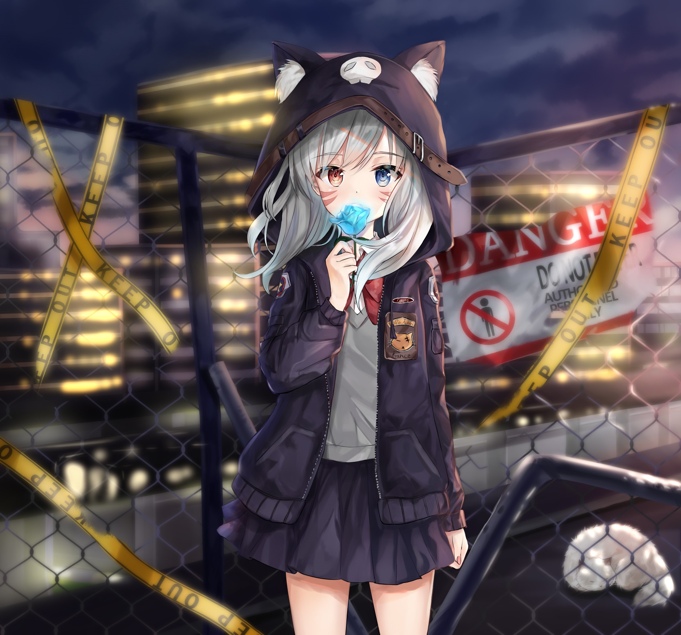 Anime Girl with Silver Hair and Heterochromia HD Wallpaper