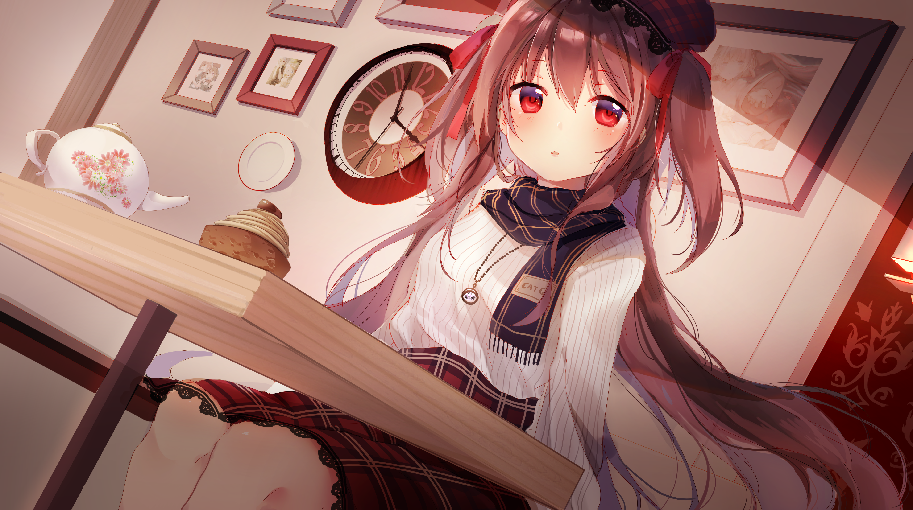Anime girl with red eyes and brown hair HD Wallpaper