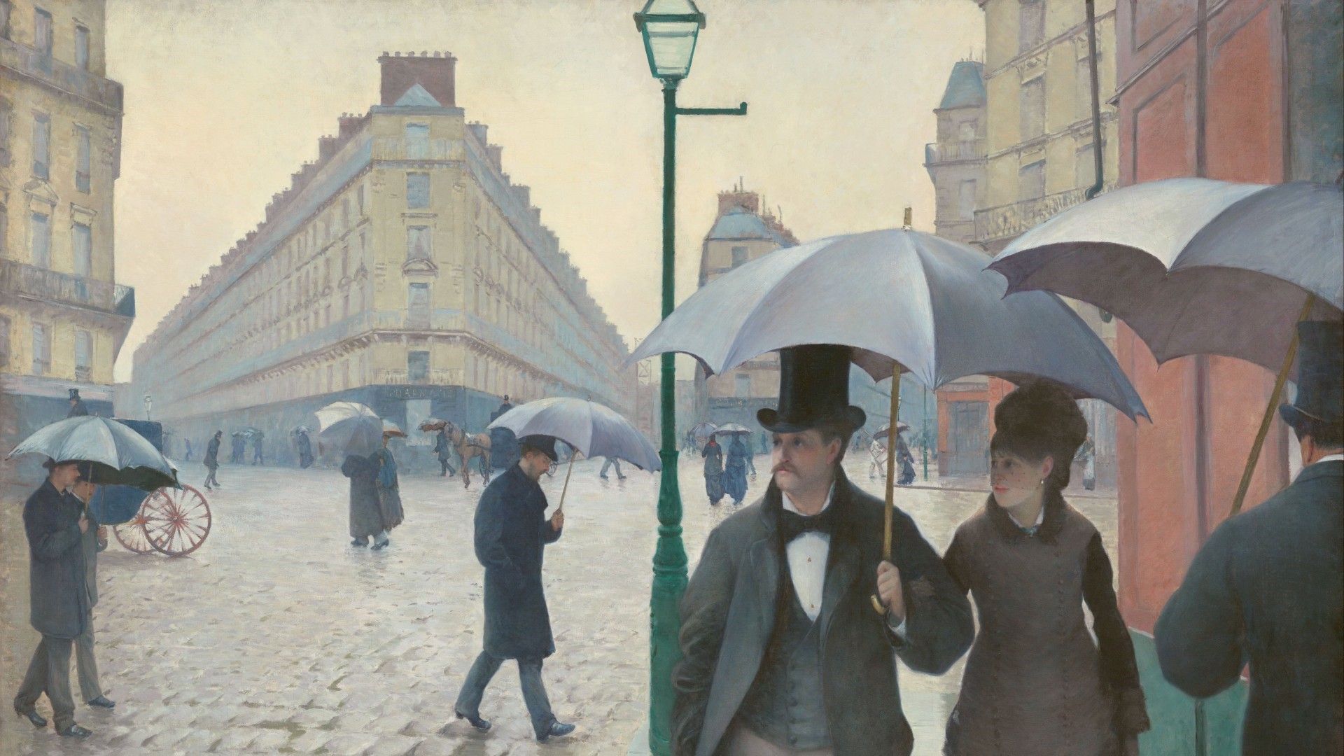 Paris Street; Rainy Day by Gustave Caillebotte HD Wallpaper