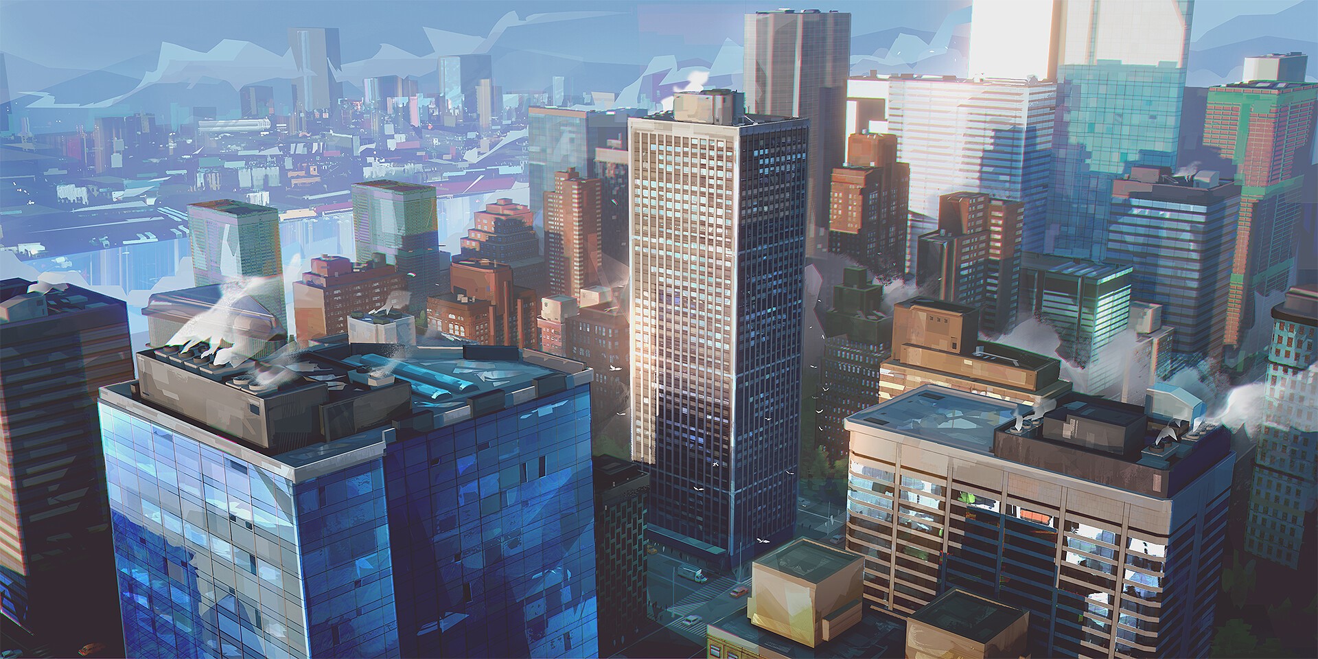 Cityscape with skyscrapers and rooftops by Kirill Leonov HD Wallpaper
