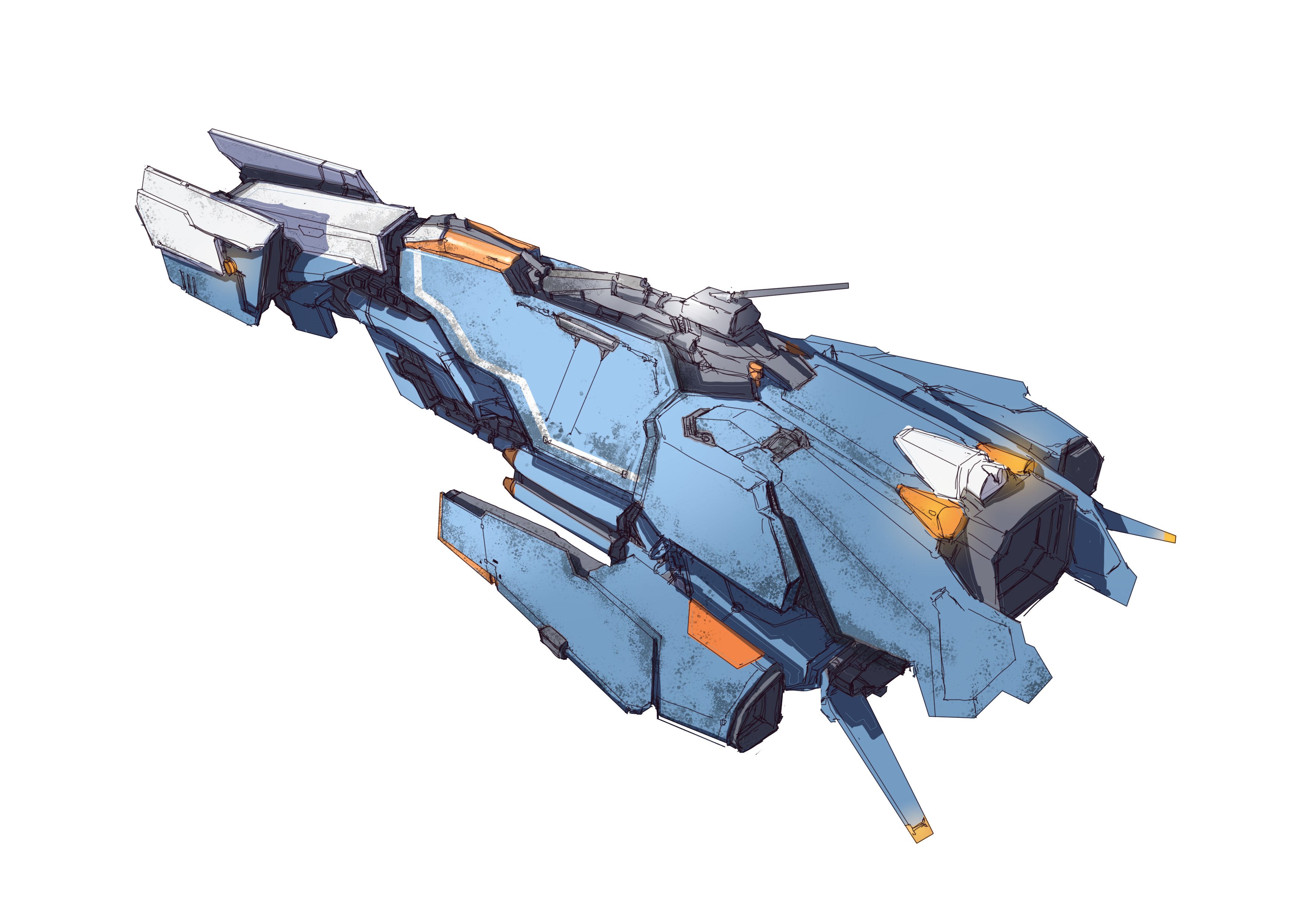 Blue and orange science fiction spaceship HD Wallpaper