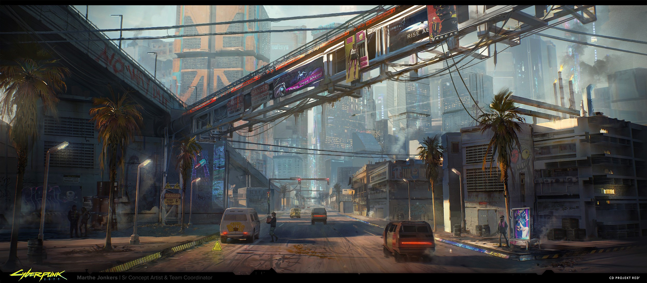 Cyberpunk 2077 concept art of a futuristic city street HD Wallpaper