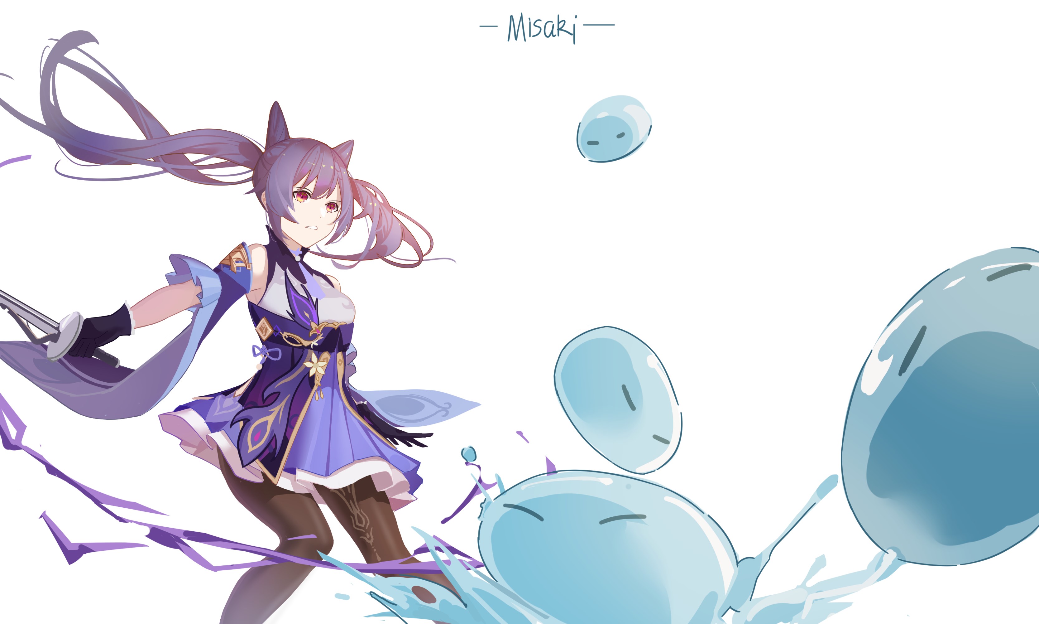 Keqing from Genshin Impact with Slimes HD Wallpaper