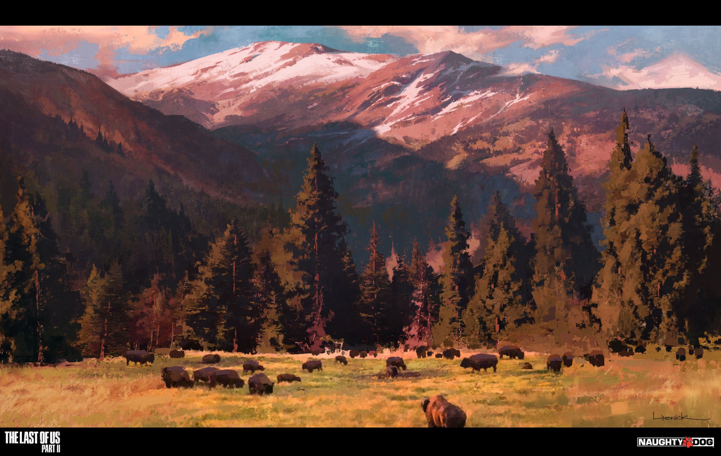 Bison herd in a mountain valley, The Last of Us Part II concept art HD Wallpaper
