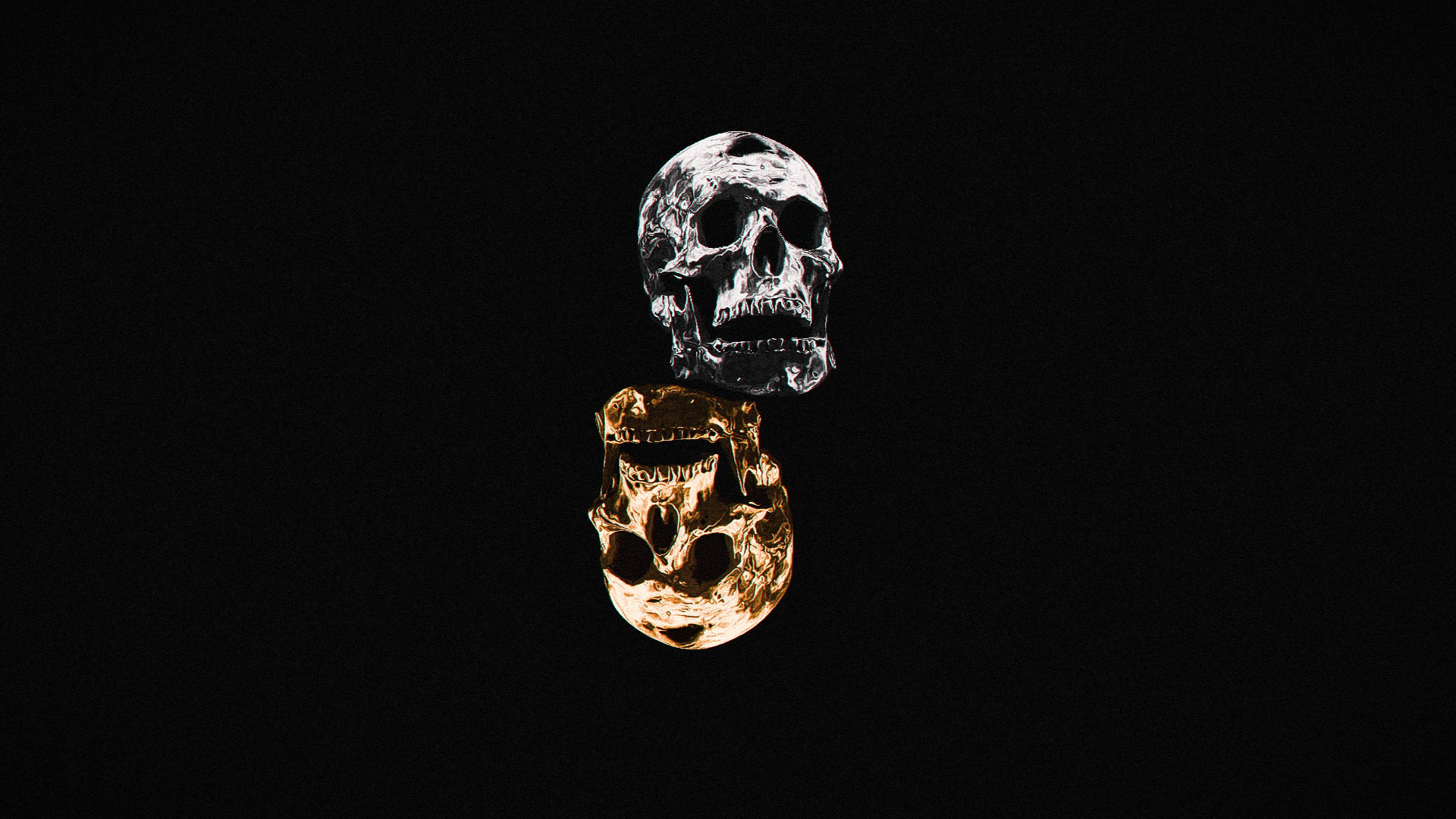 Silver and gold skulls on black background HD Wallpaper