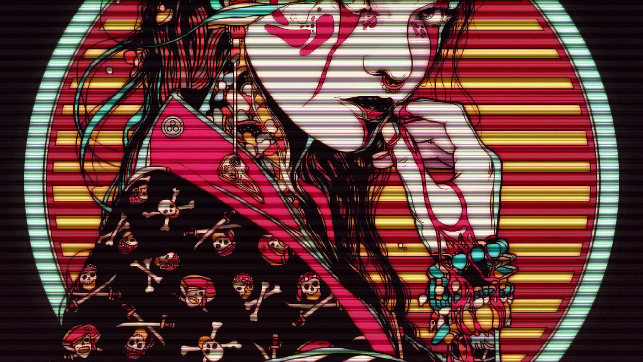 Woman with skull pattern clothing and blood HD Wallpaper