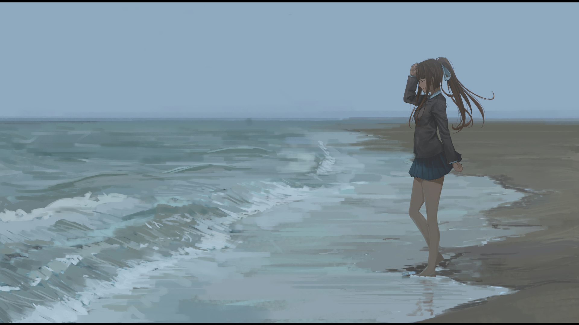 Monika from Doki Doki Literature Club on a beach HD Wallpaper