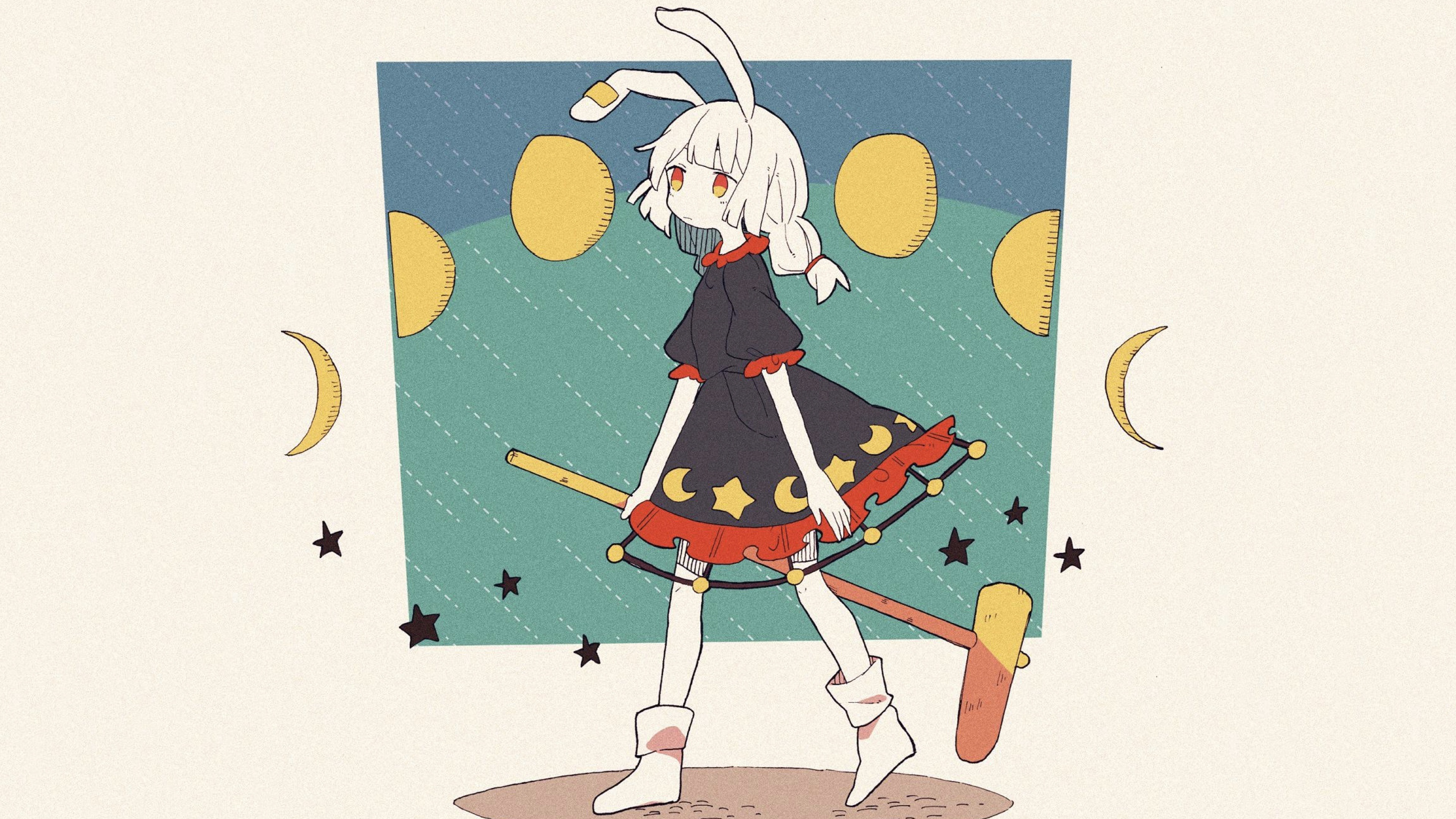 Anime girl with rabbit ears and moon motifs HD Wallpaper