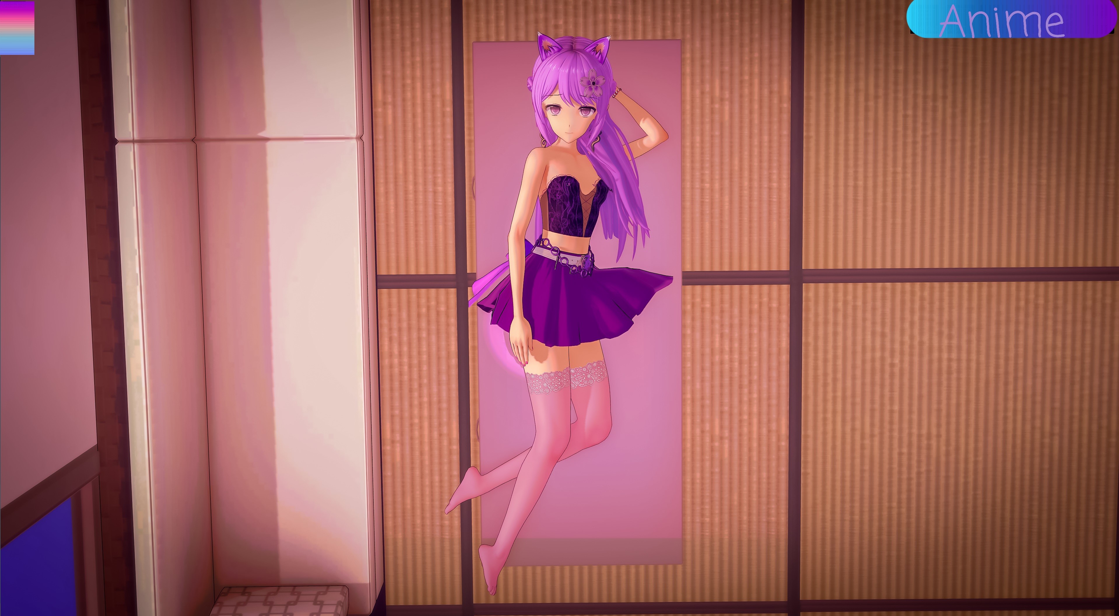 Anime girl with cat ears and purple dress HD Wallpaper