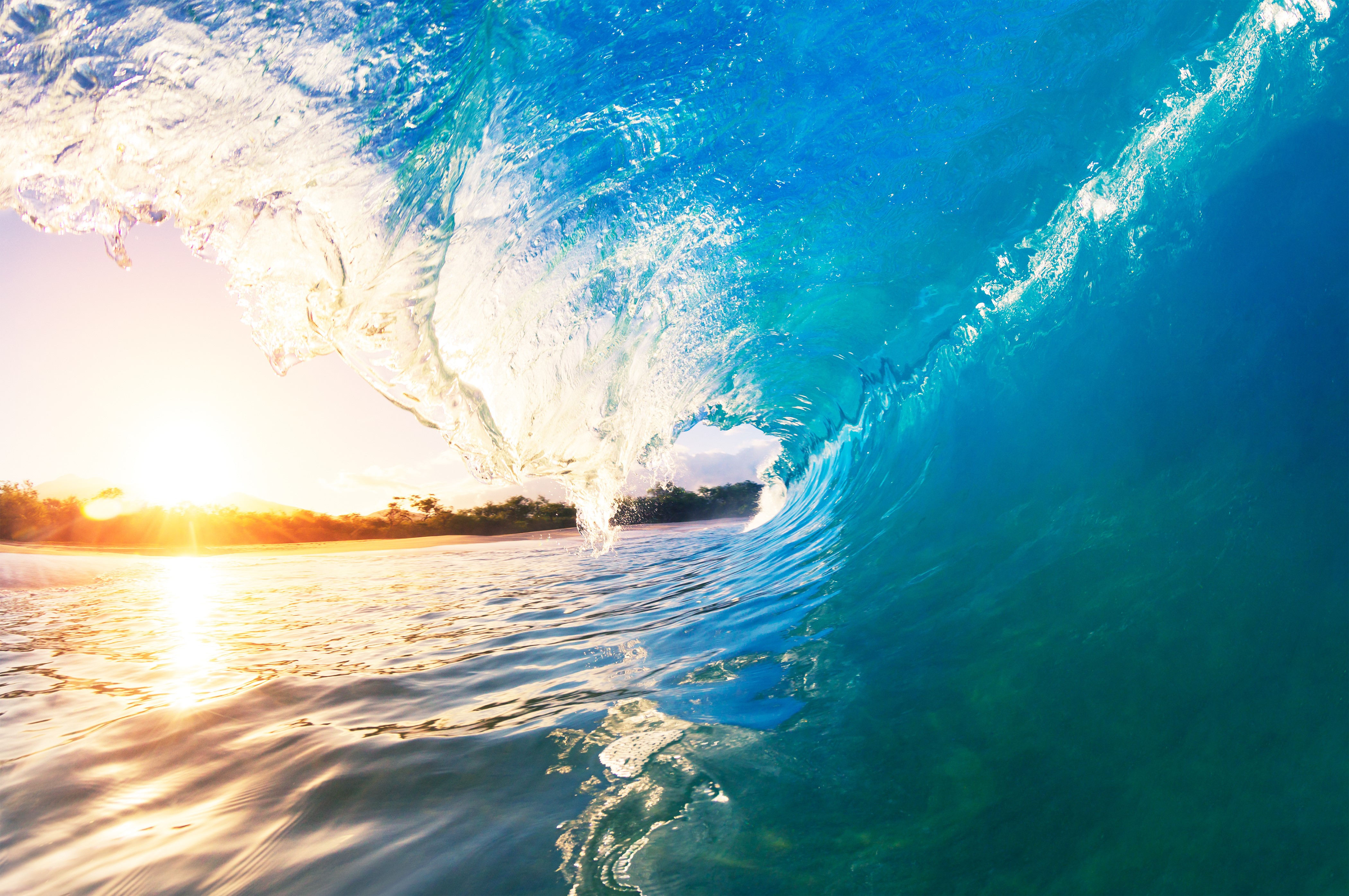4K Ocean Wave at Sunset HD Wallpaper