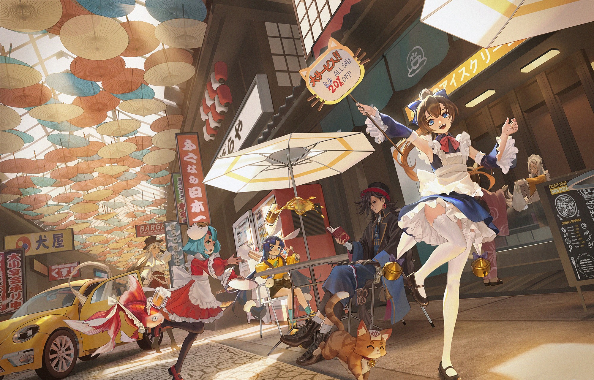 Anime characters in a Japanese street festival HD Wallpaper