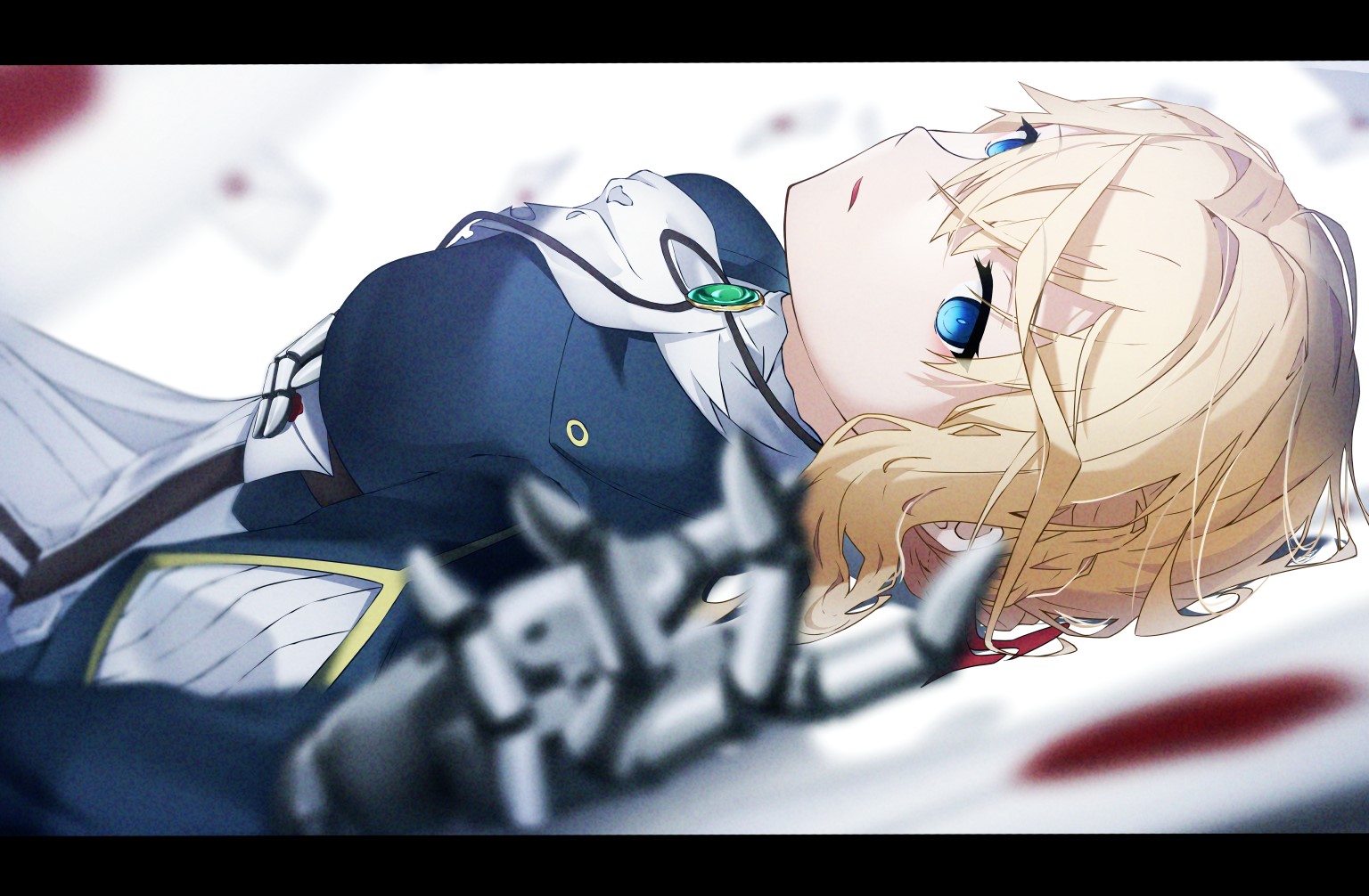 Violet Evergarden lying down with prosthetic arm HD Wallpaper