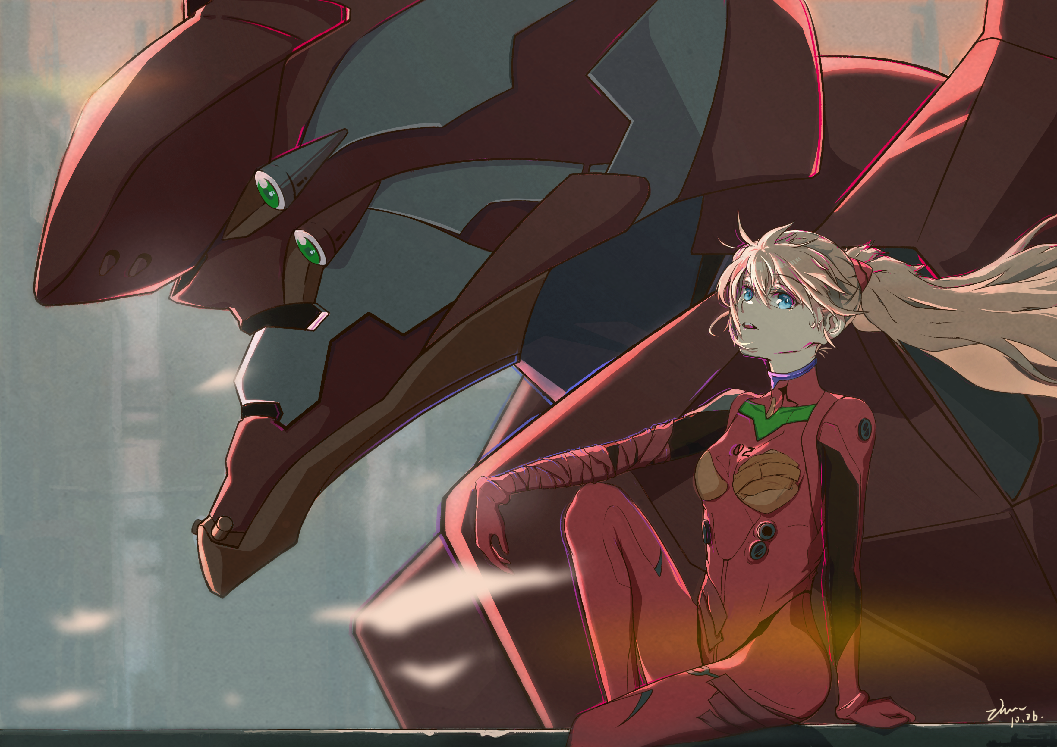 Asuka Langley Soryu and EVA Unit 02 from Neon Genesis Evangelion HD Wallpaper