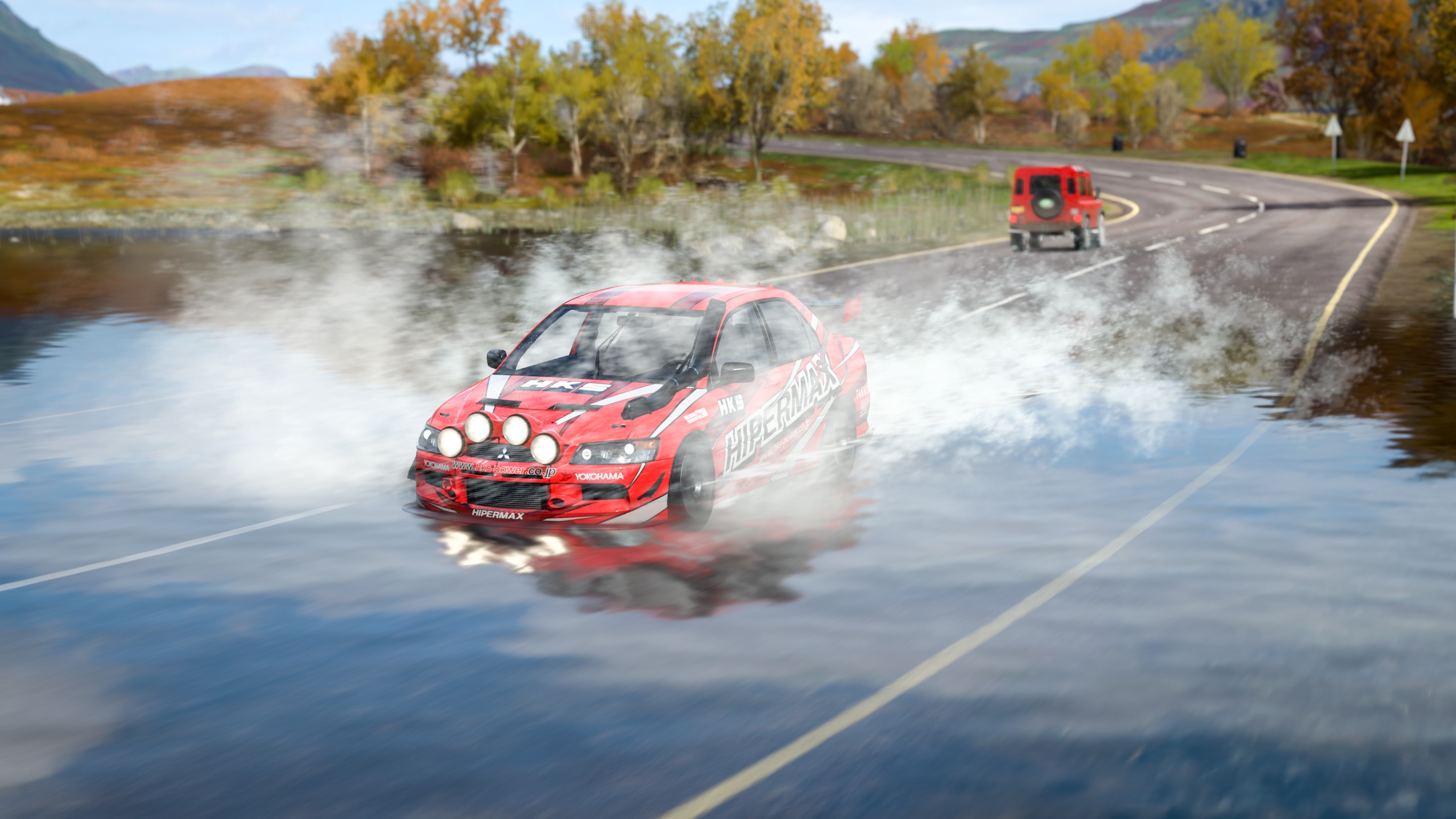 4K Forza Horizon 4 Mitsubishi Lancer driving through water HD Wallpaper