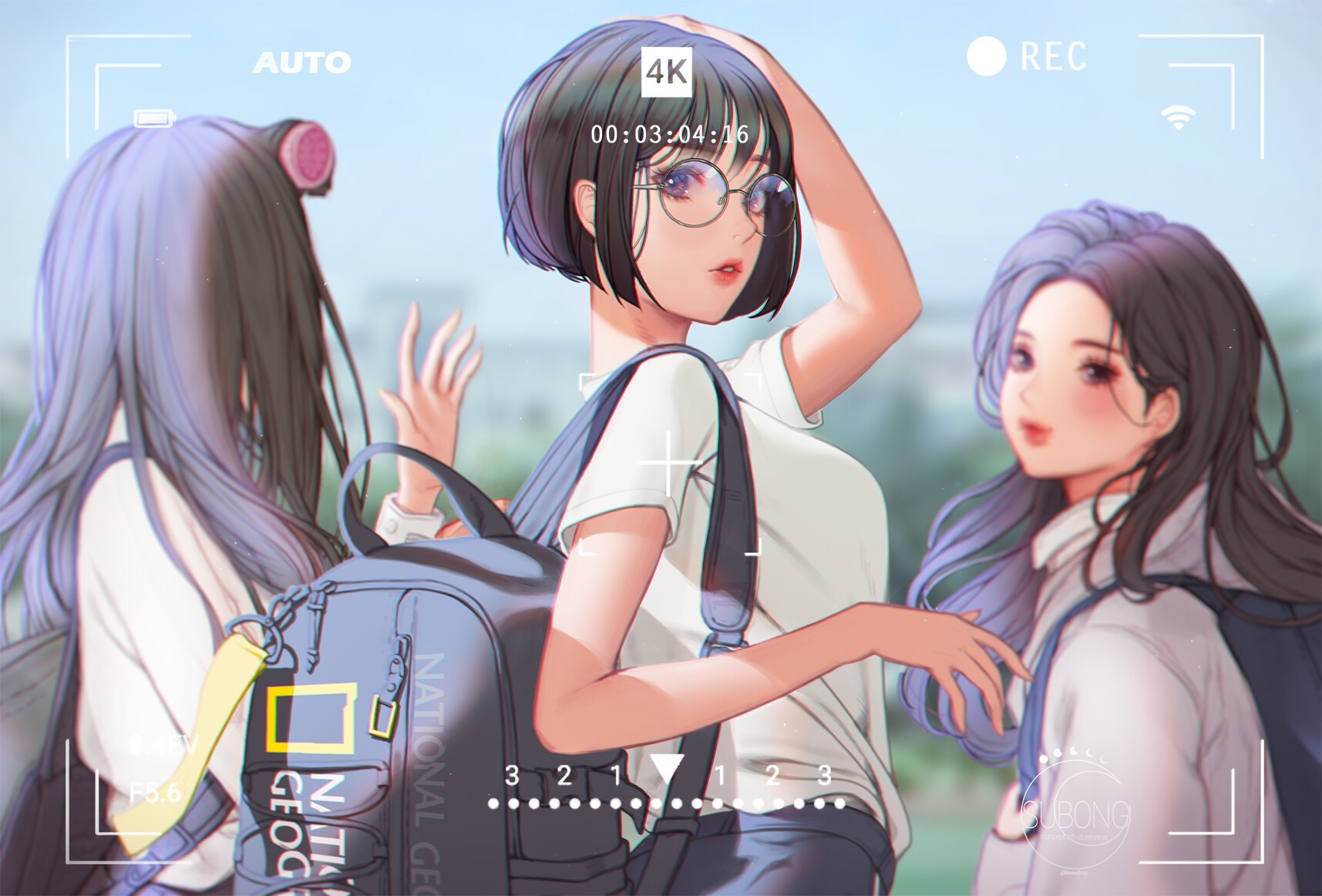 Anime girls with backpacks in 4K HD Wallpaper