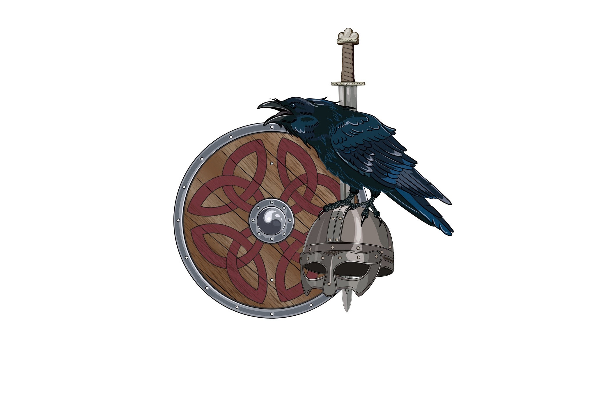Viking shield, helmet, sword, and raven HD Wallpaper