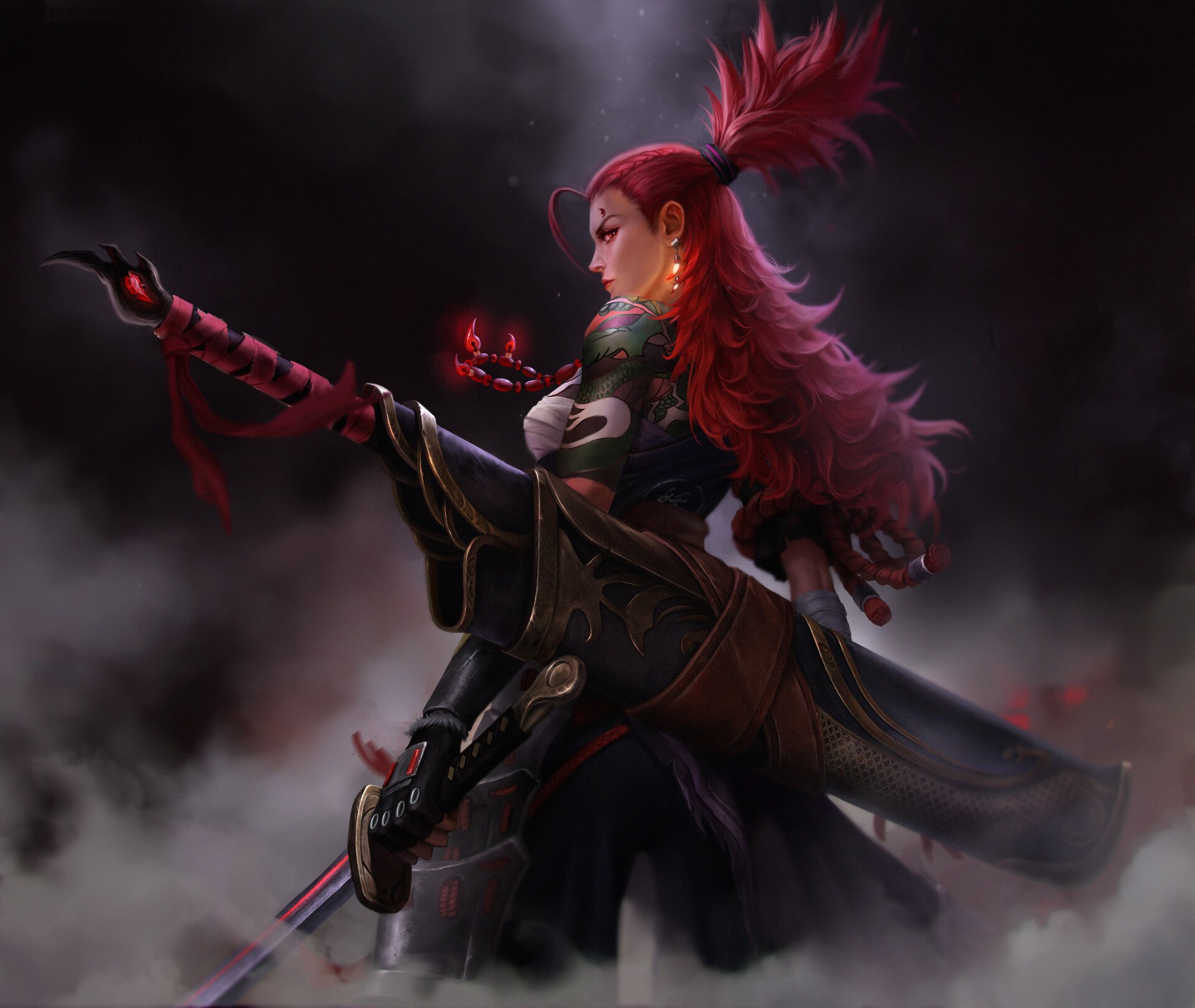 Lincheng Xiong, digital art, redhead warrior with sword HD Wallpaper