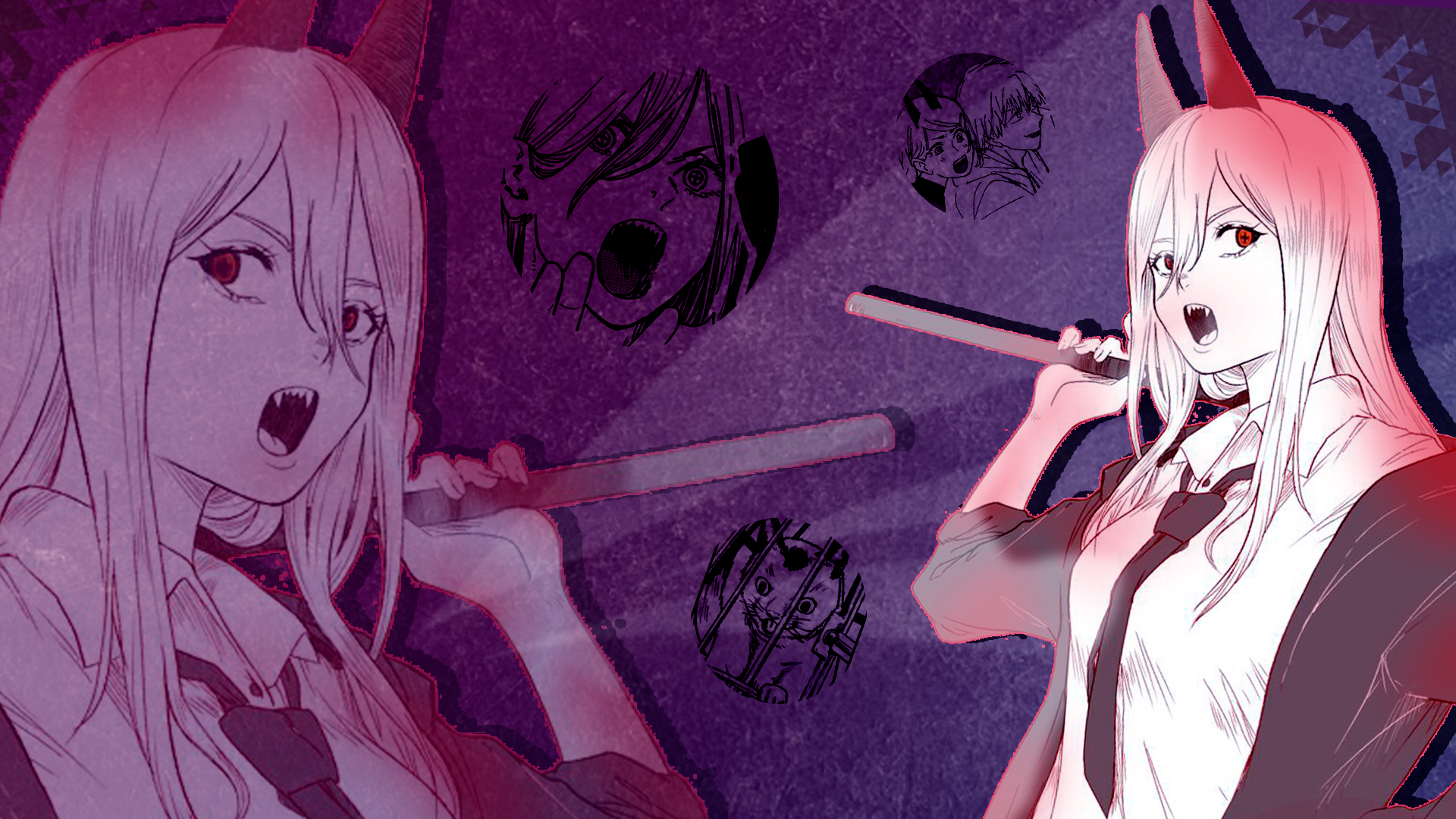 Power from Chainsaw Man with cat and anime panels HD Wallpaper