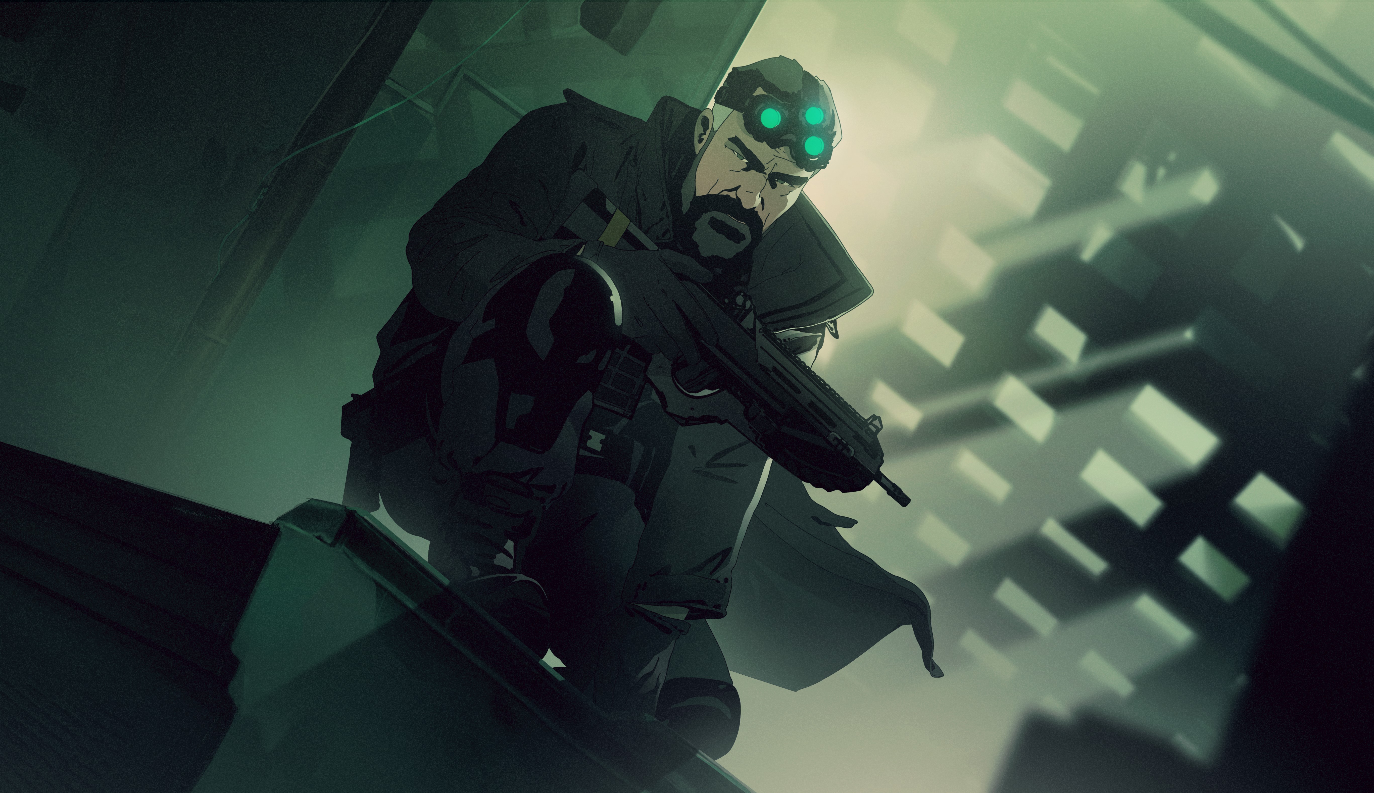 Man with night vision goggles and rifle HD Wallpaper