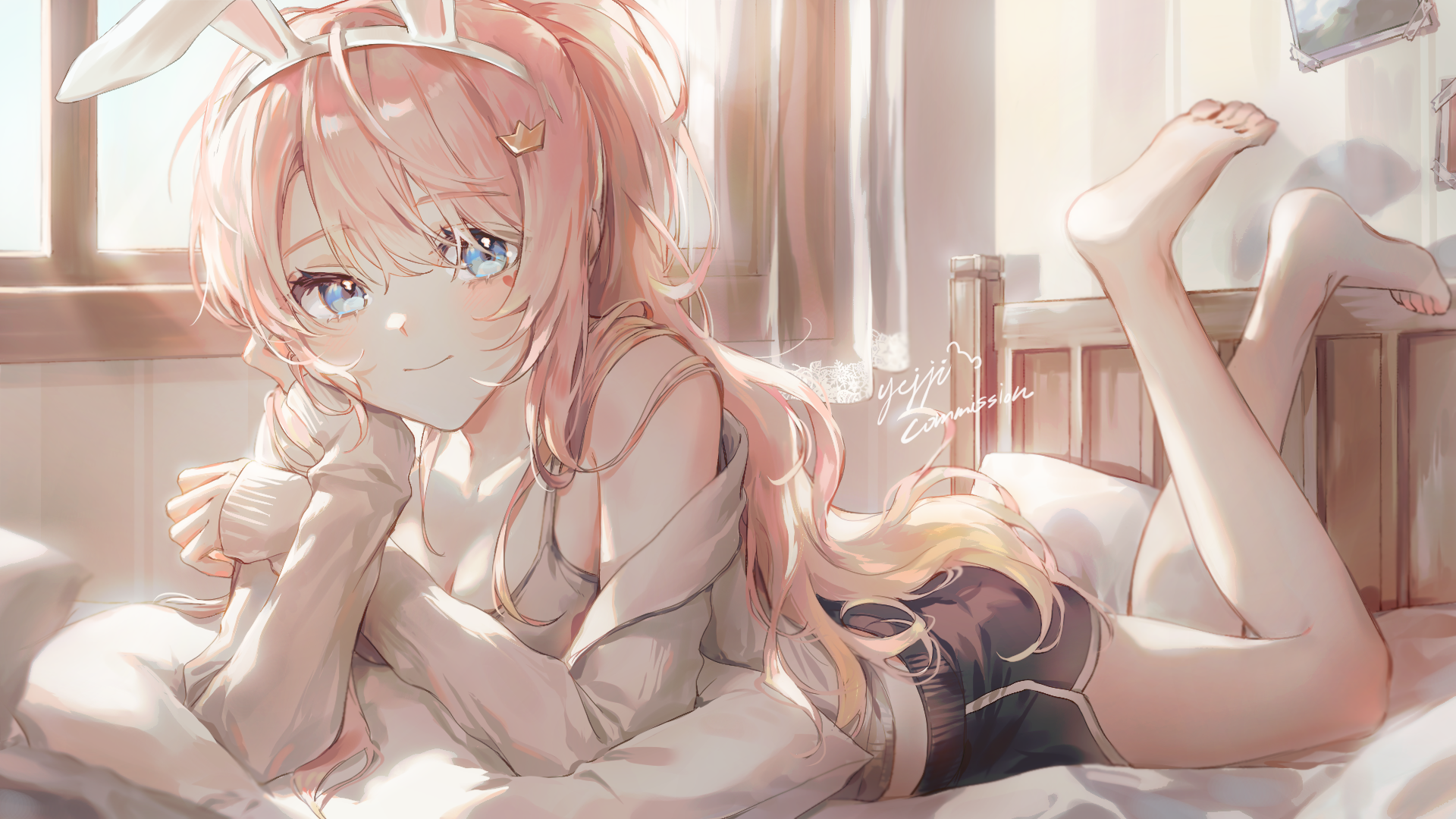 Anime Girl with Bunny Ears and Pink Hair HD Wallpaper