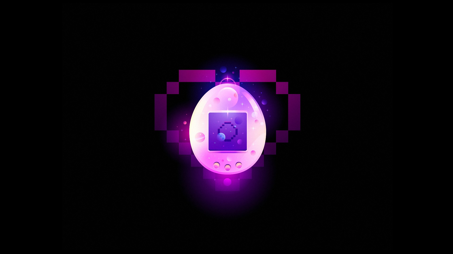 Tamagotchi with pixelated heart on black background HD Wallpaper