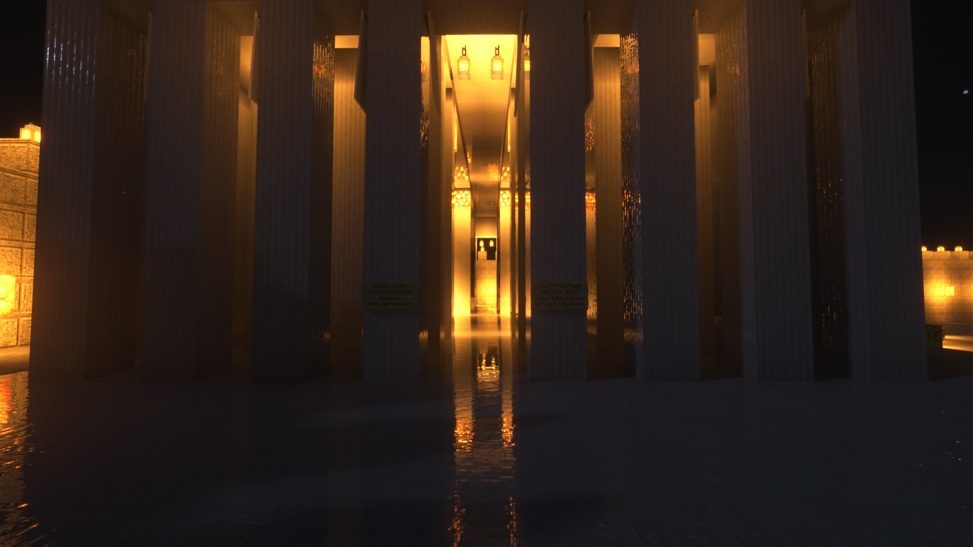 Minecraft RTX Pantheon Hallway with Golden Lights HD Wallpaper