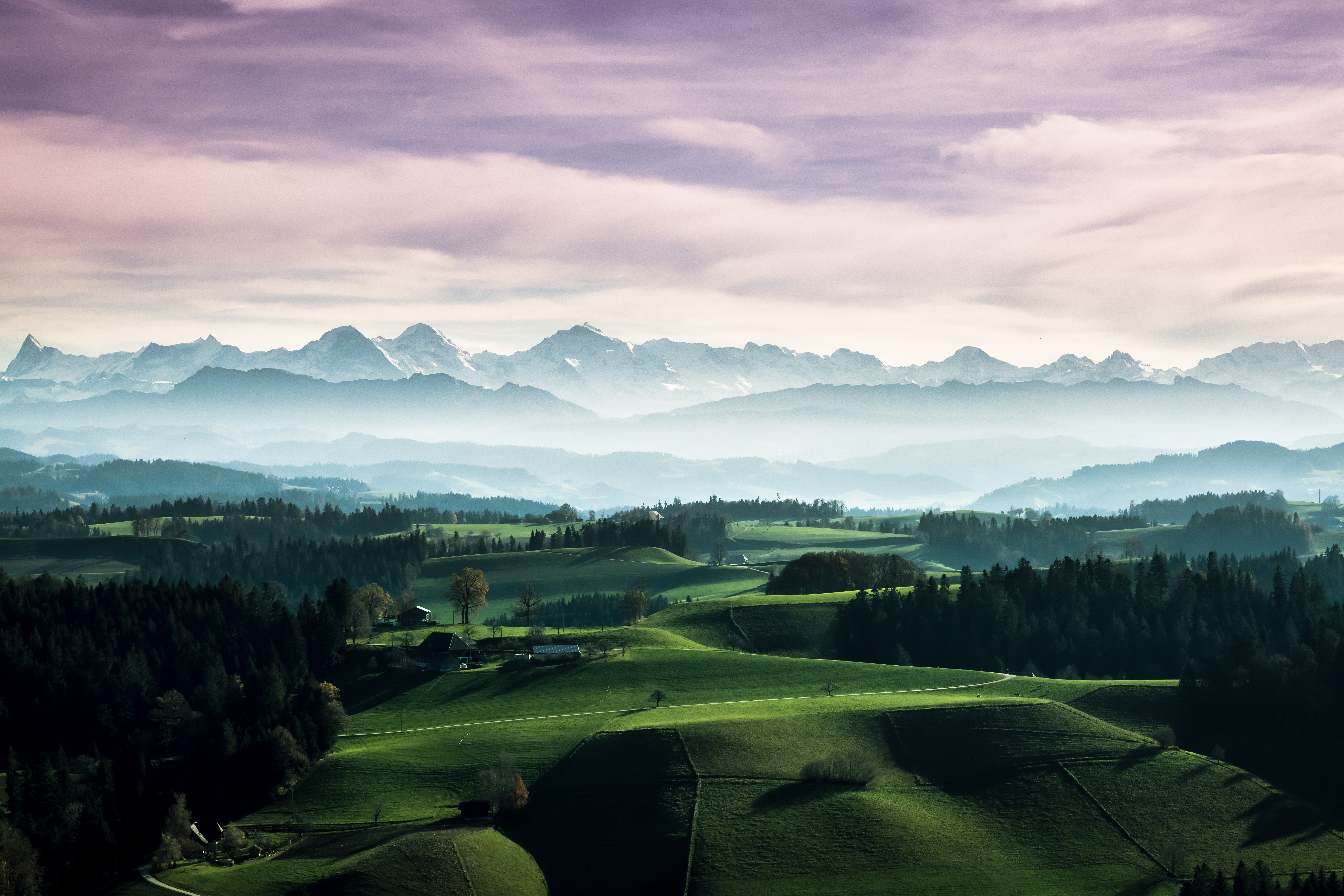 4K Mountains Landscape with Mist and Trees HD Wallpaper