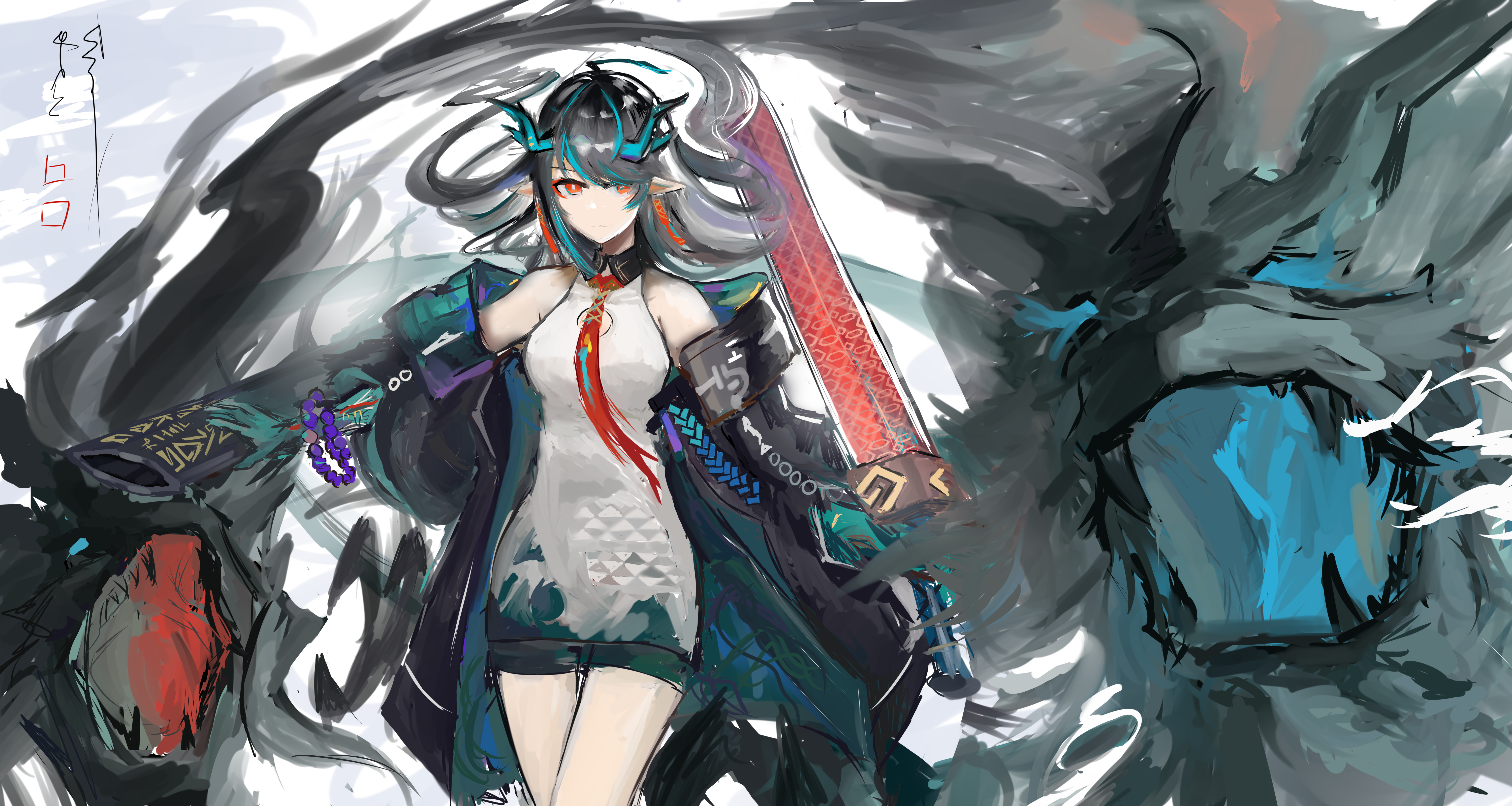 Dusk from Arknights with a large sword HD Wallpaper