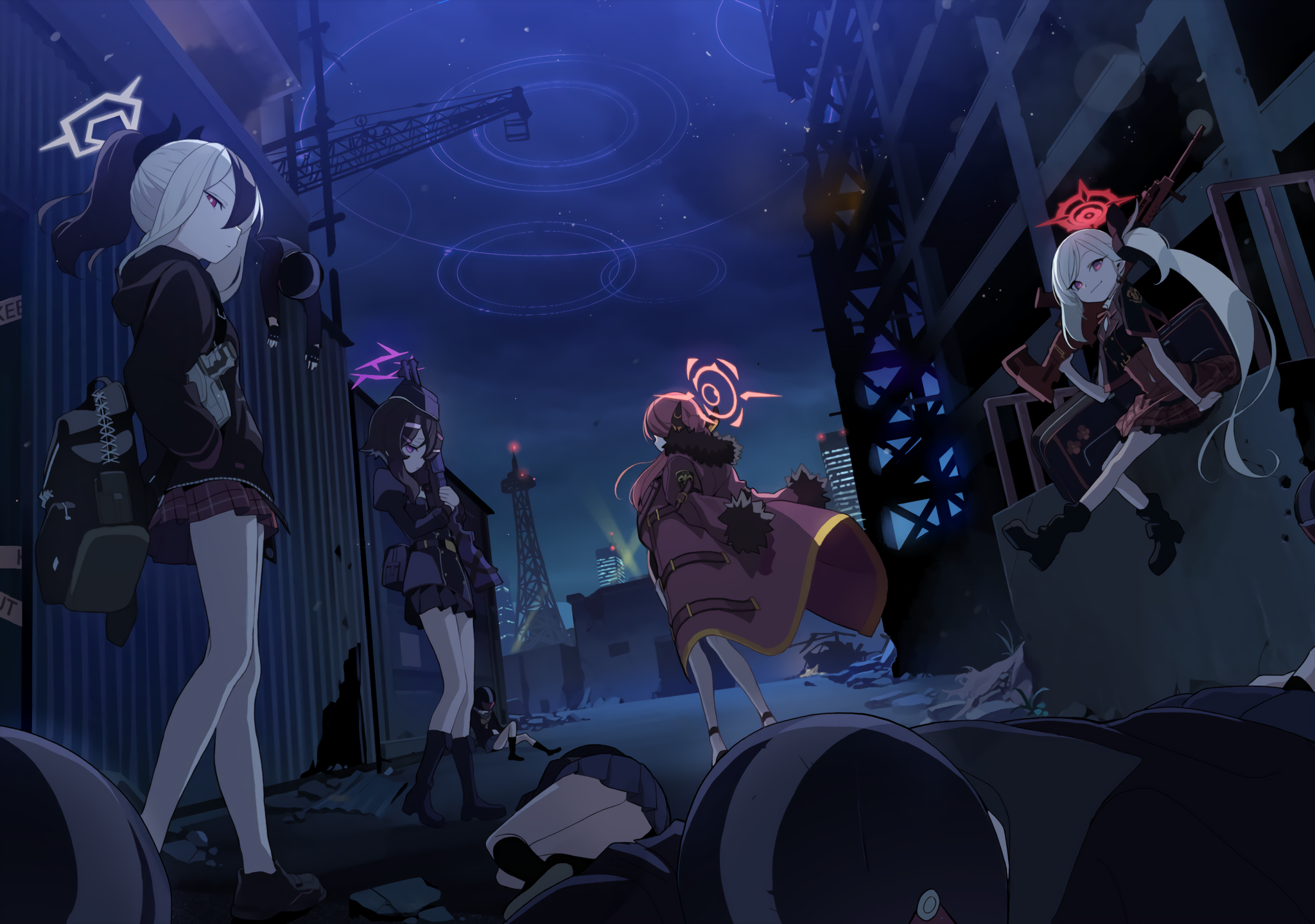 Blue Archive Anime Girls Under Night Sky HD Wallpaper