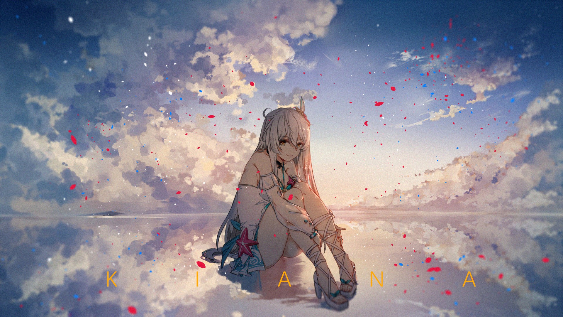 Kiana Kaslana Sitting in Reflective Sky HD Wallpaper