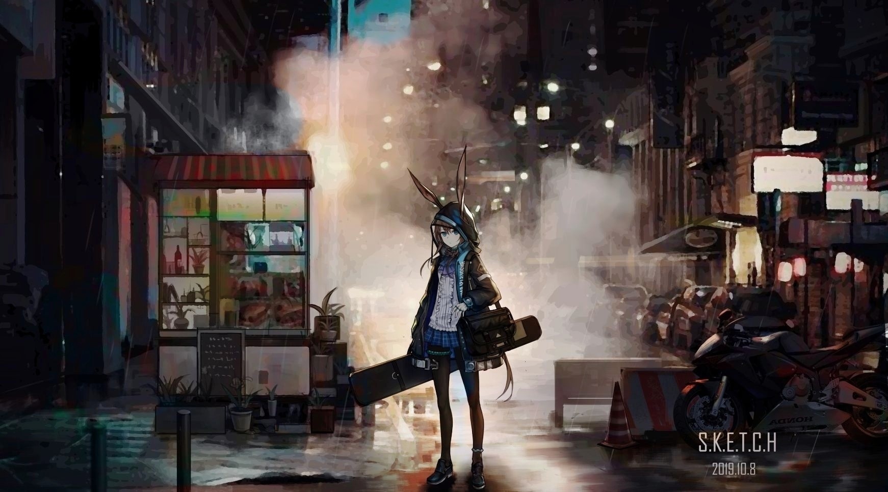 Amiya from Arknights in a city street HD Wallpaper
