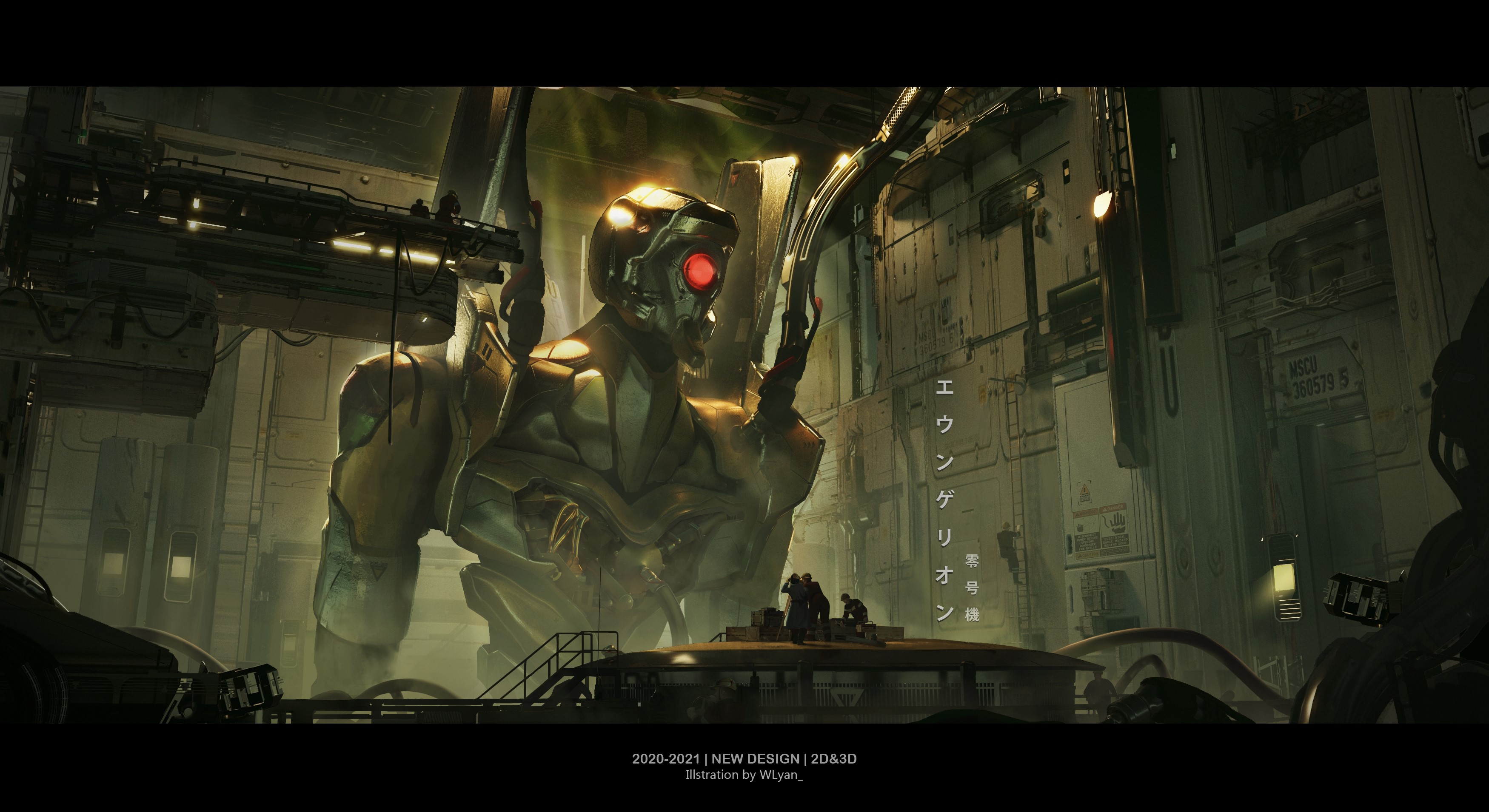 EVA Unit 00 from Neon Genesis Evangelion in a hangar HD Wallpaper