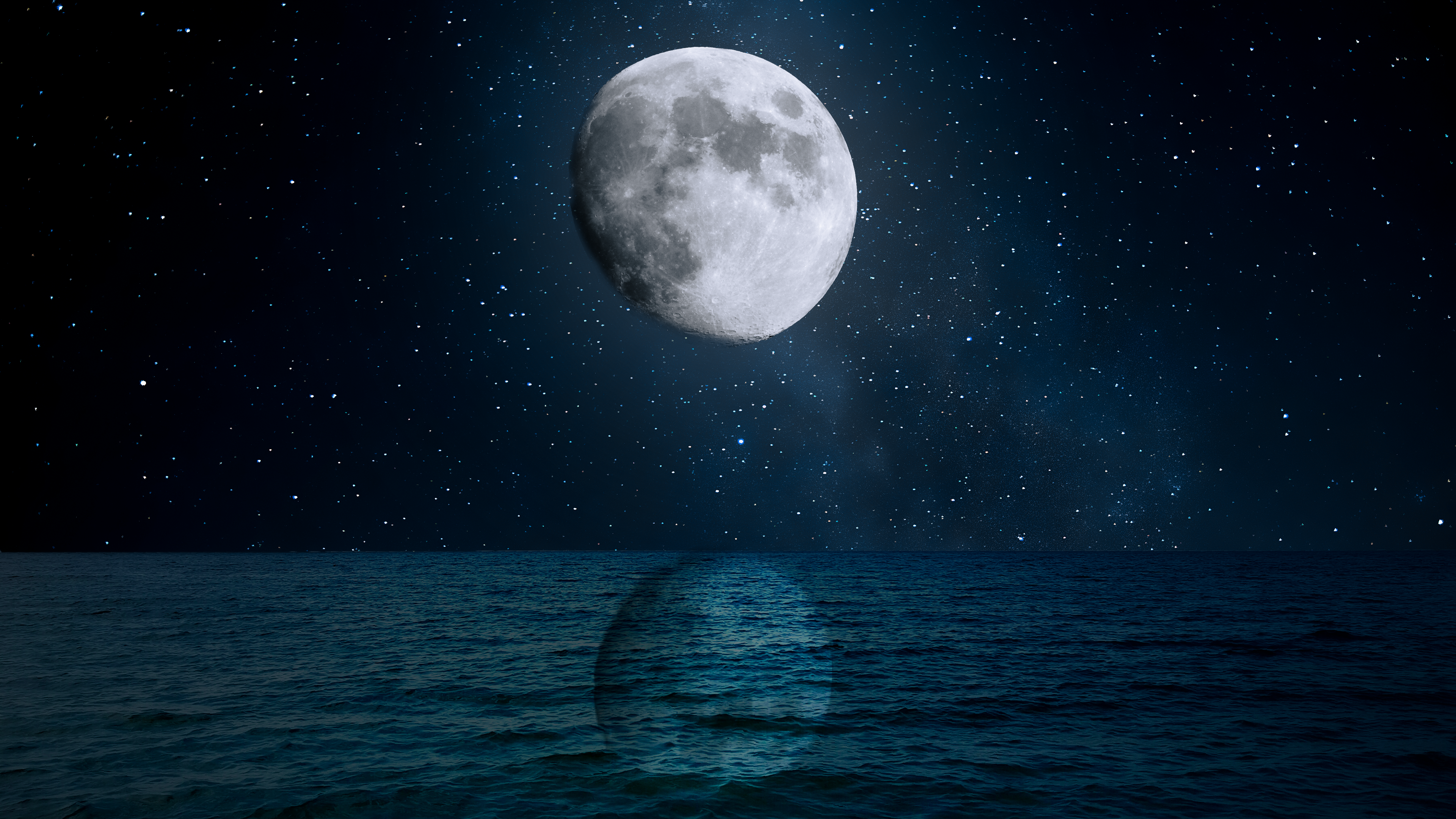 4K Moon over the Sea at Night HD Wallpaper