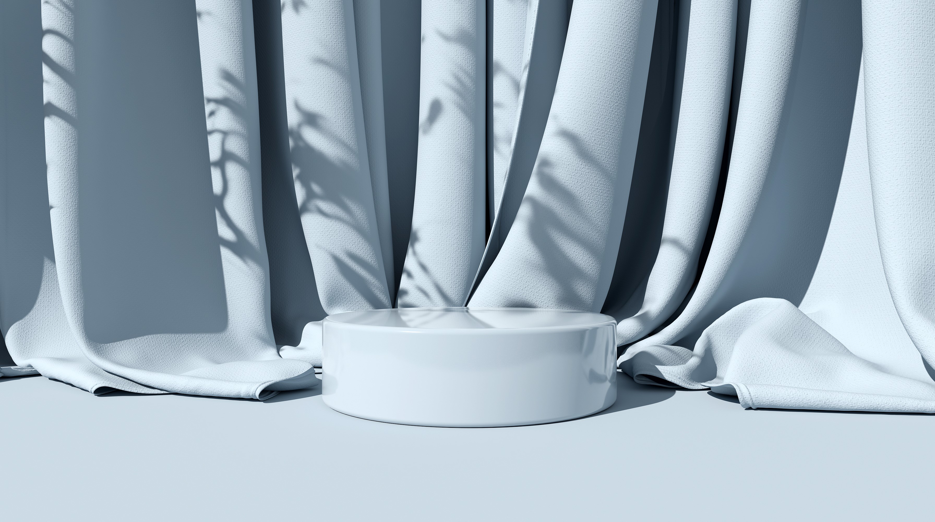 White podium with draped fabric and shadows HD Wallpaper