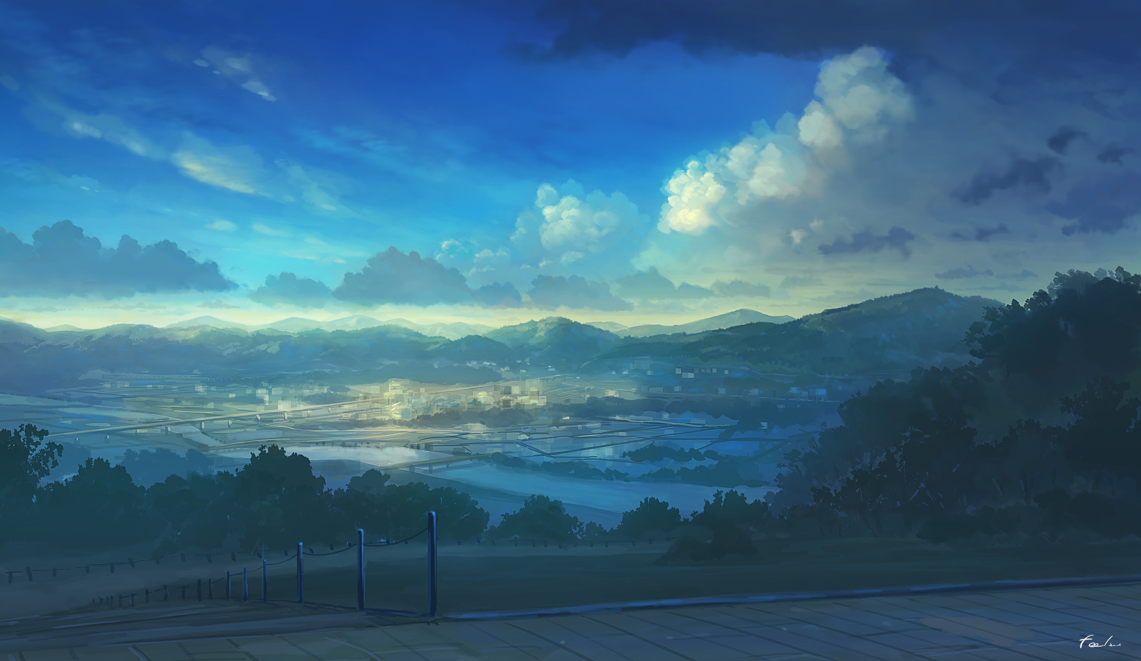 Landscape with mountains and clouds HD Wallpaper