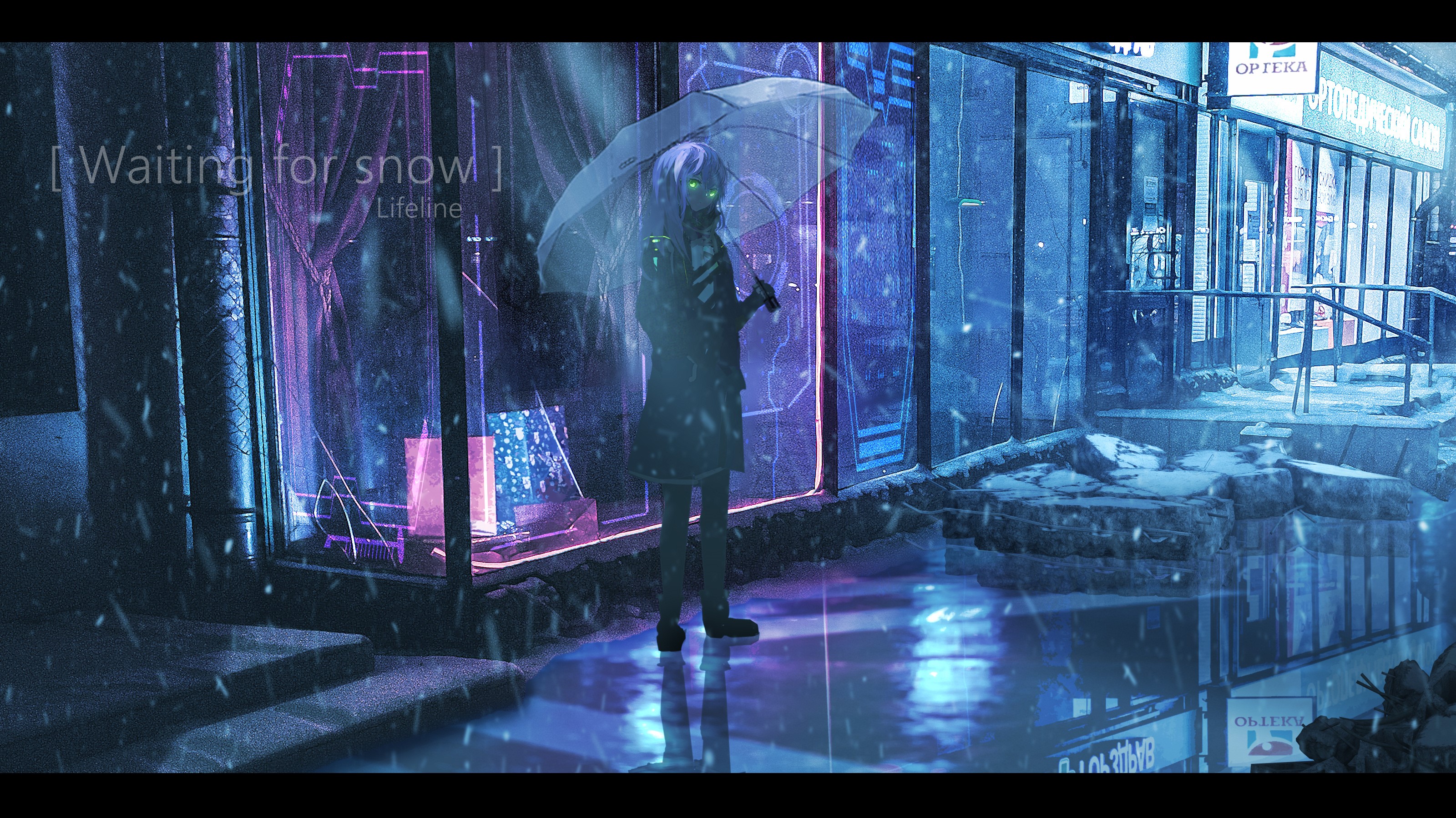 Lifeline waiting for snow under an umbrella HD Wallpaper