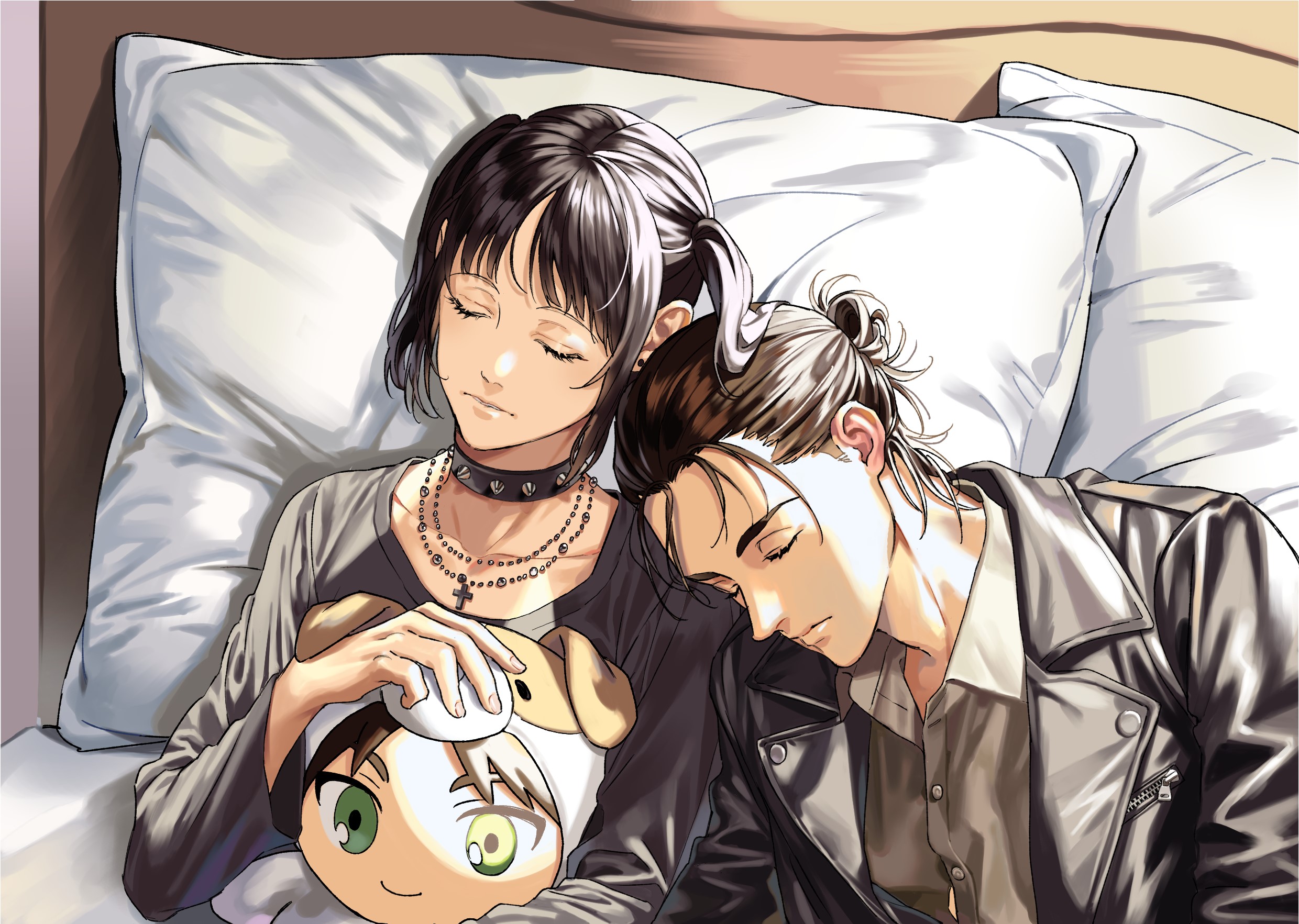 Eren Yeager and Mikasa Ackerman sleeping in bed HD Wallpaper