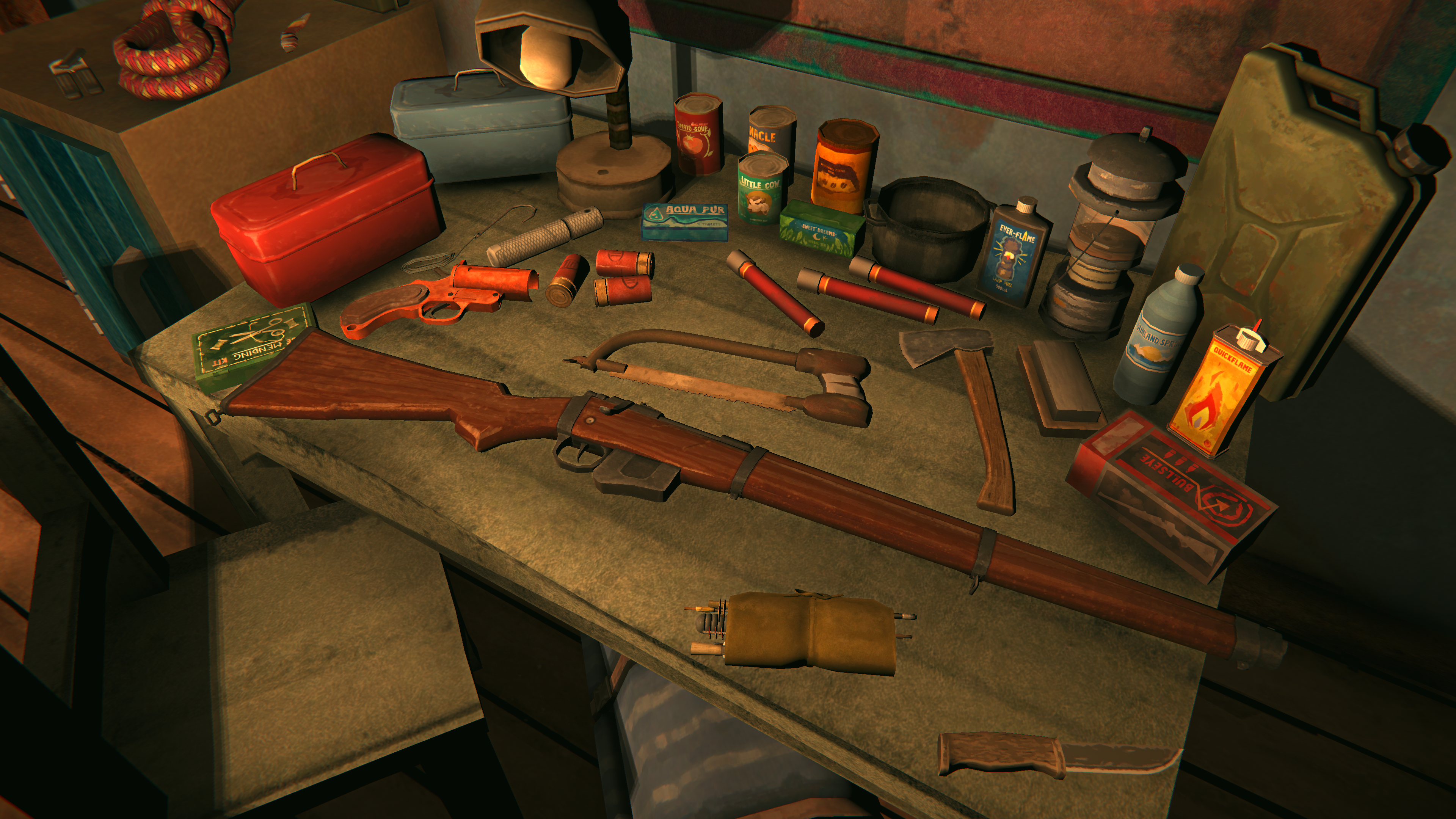 Survival items on a table HD Wallpaper