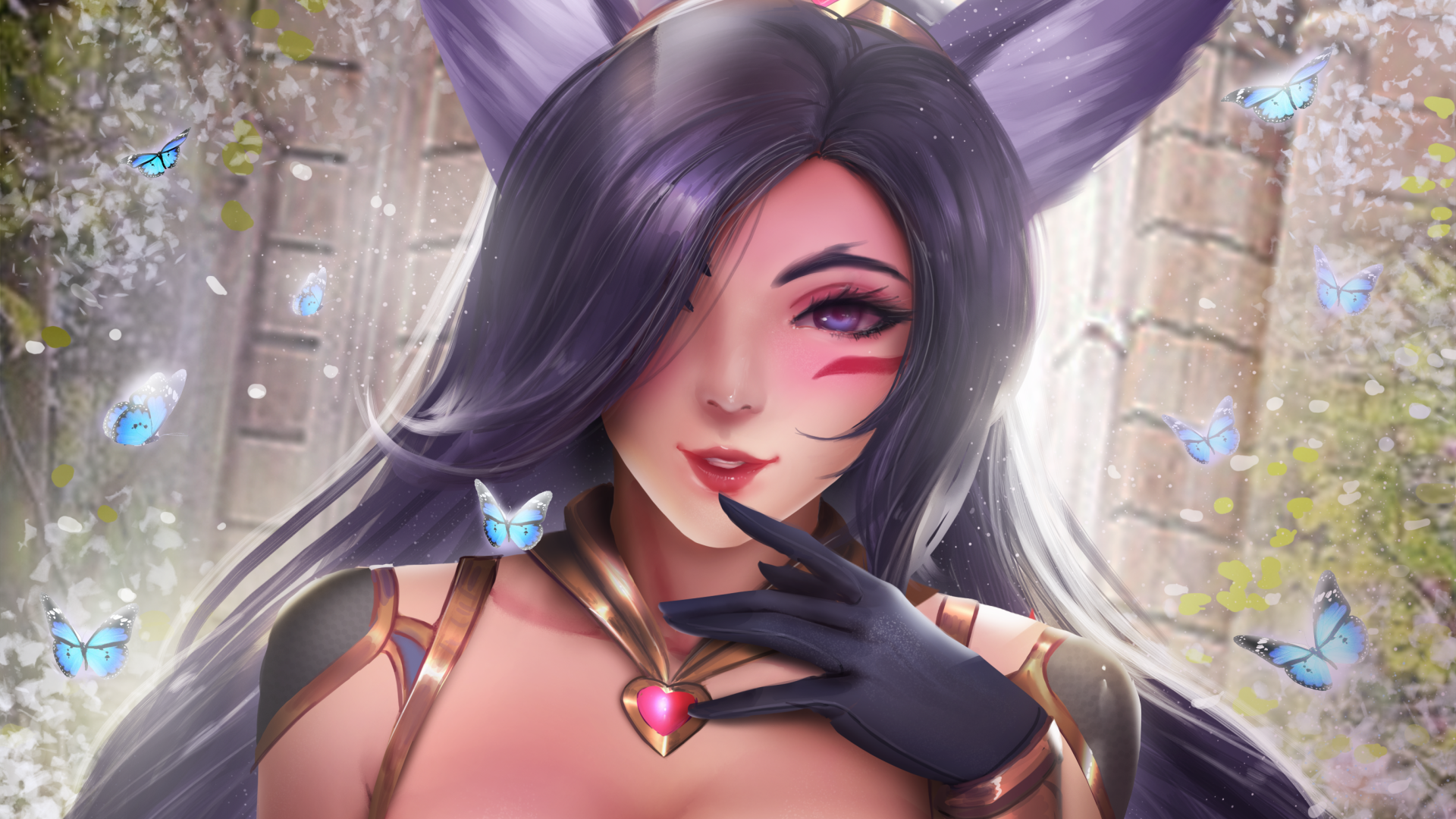 Ahri from League of Legends with butterflies HD Wallpaper