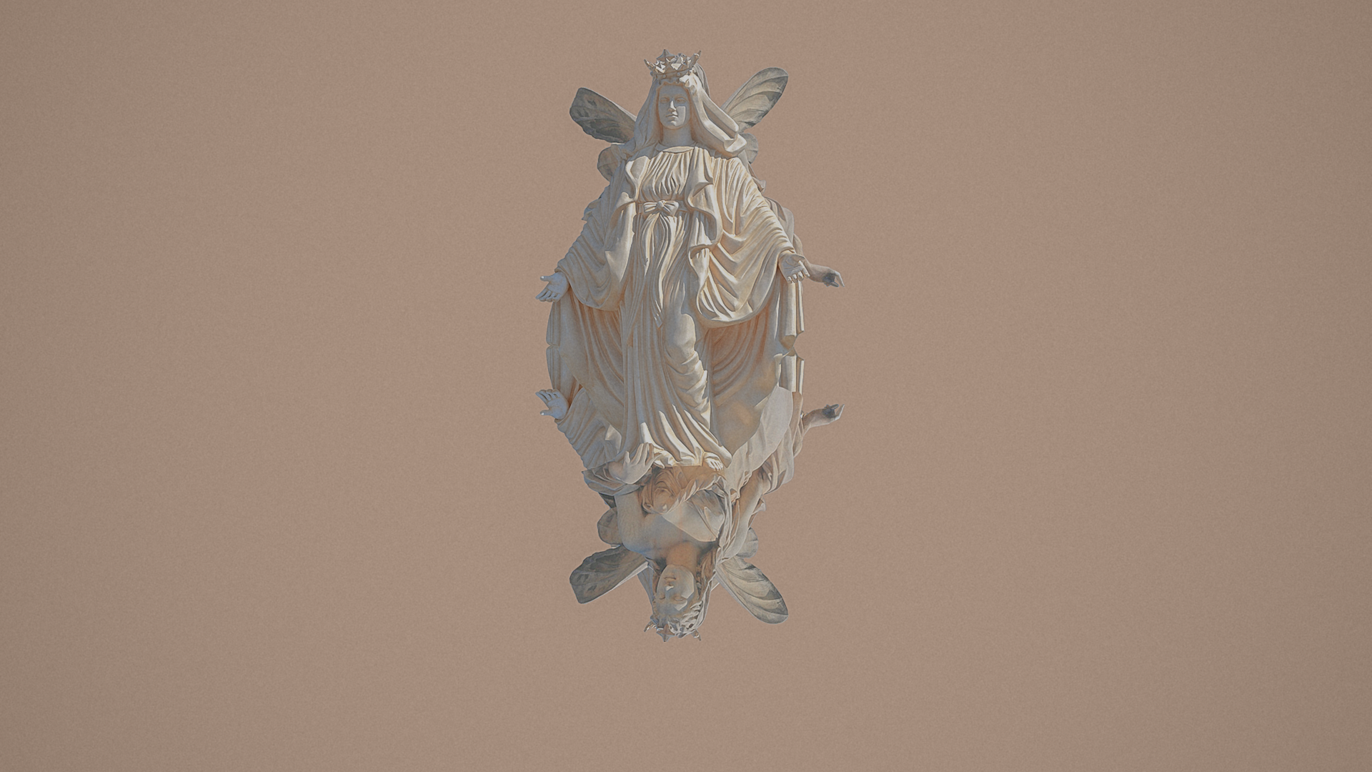 Statue of a crowned winged figure with reflection HD Wallpaper