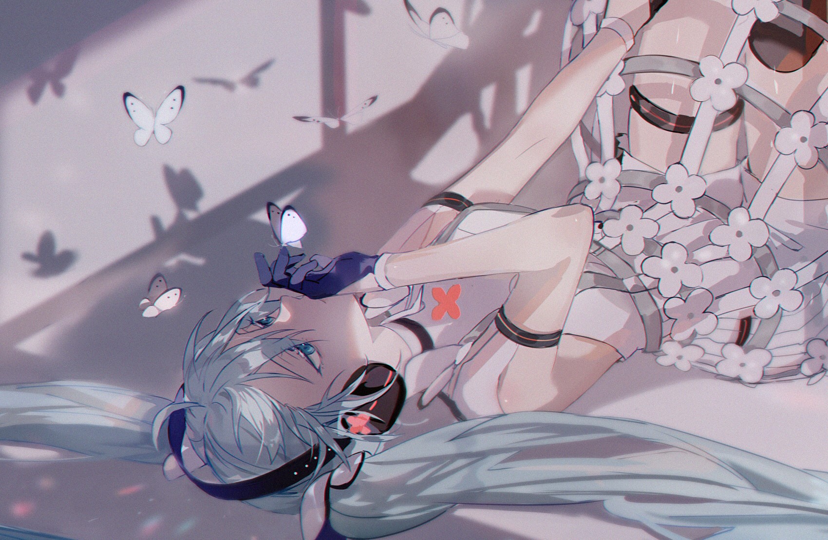 Hatsune Miku from Vocaloid with butterflies HD Wallpaper